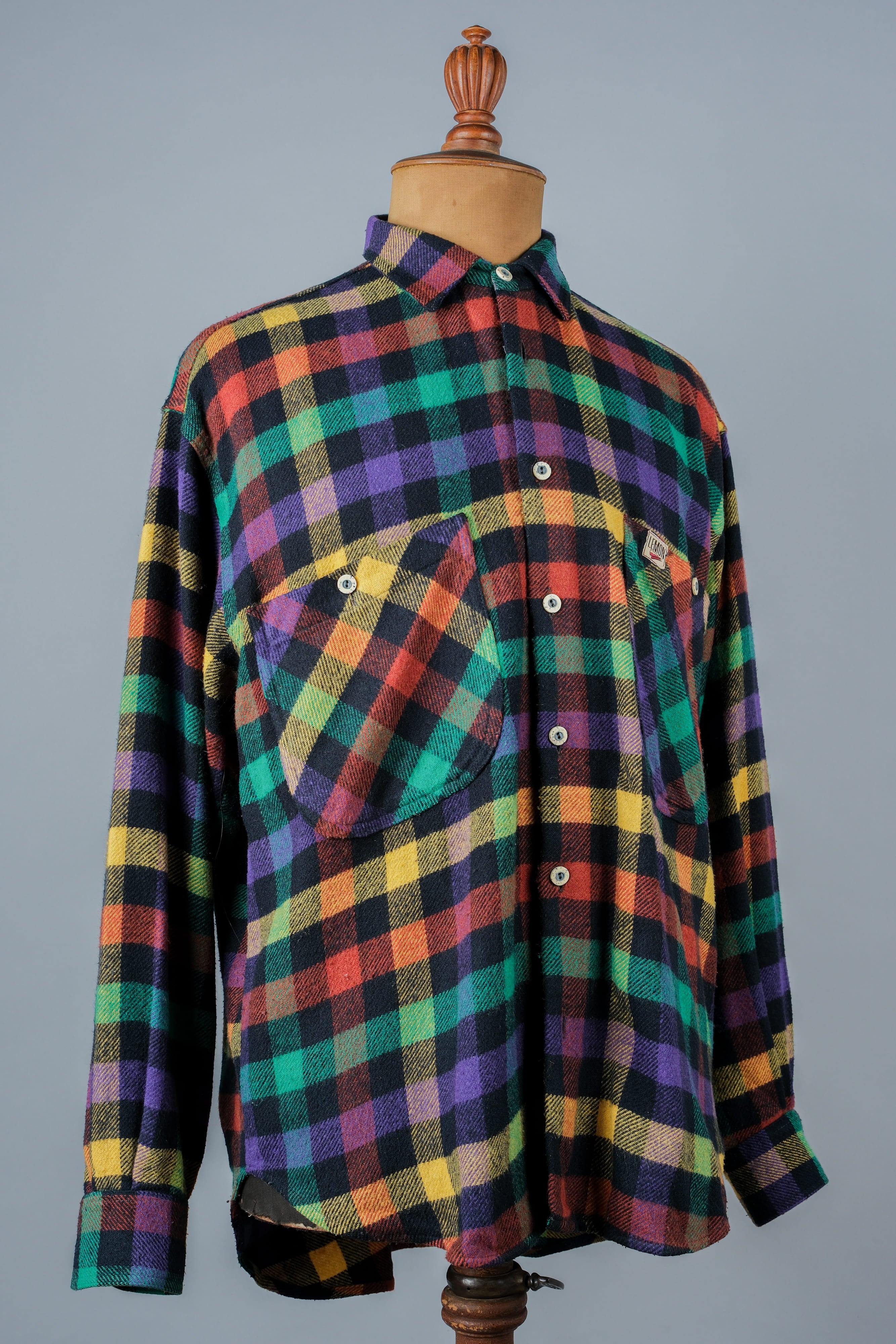 【~80's】Italian Vintage Mixed Wool Rainbow Plaid Shirt Size.MEDIUM