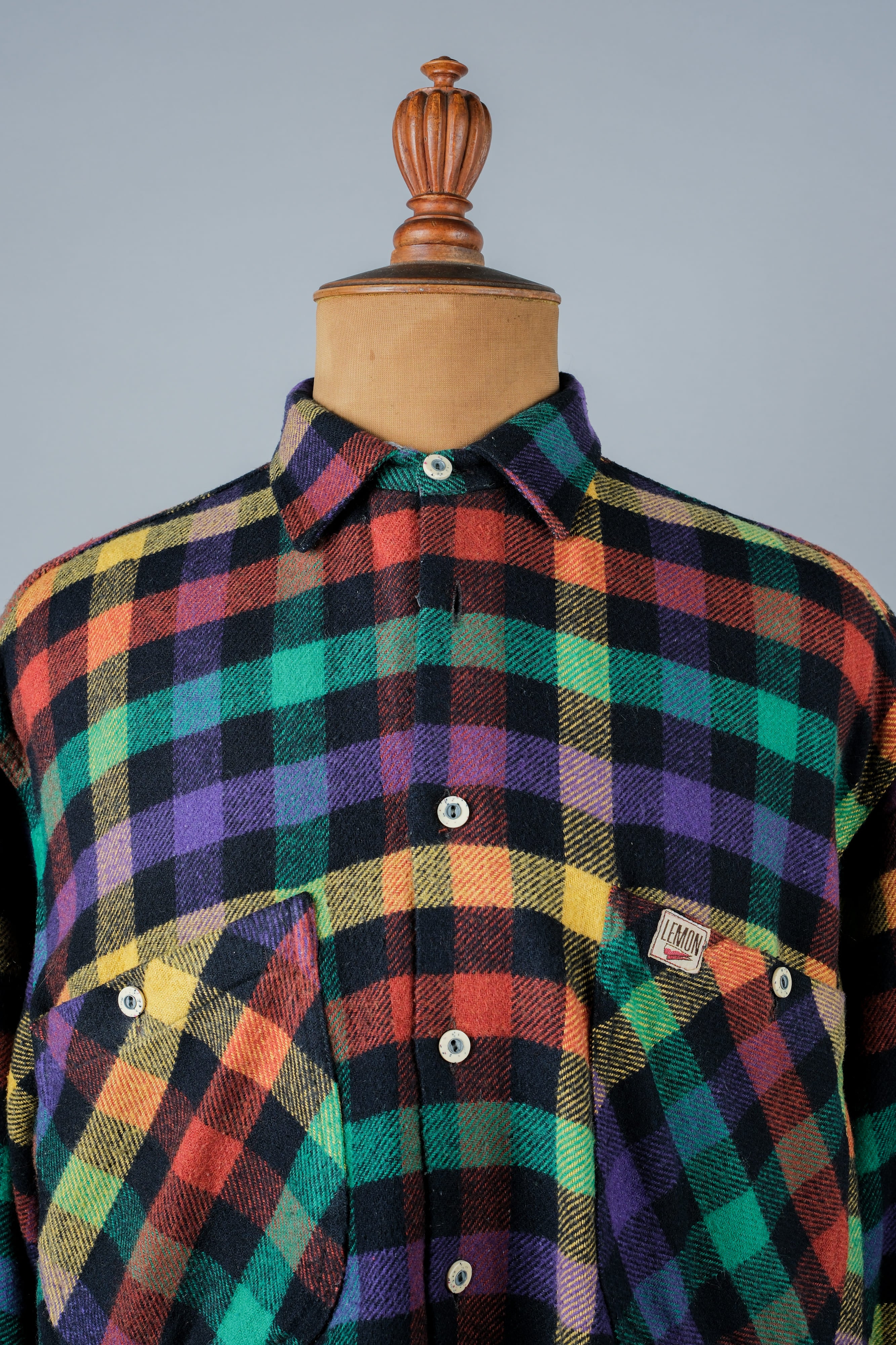 【~80's】Italian Vintage Mixed Wool Rainbow Plaid Shirt Size.MEDIUM