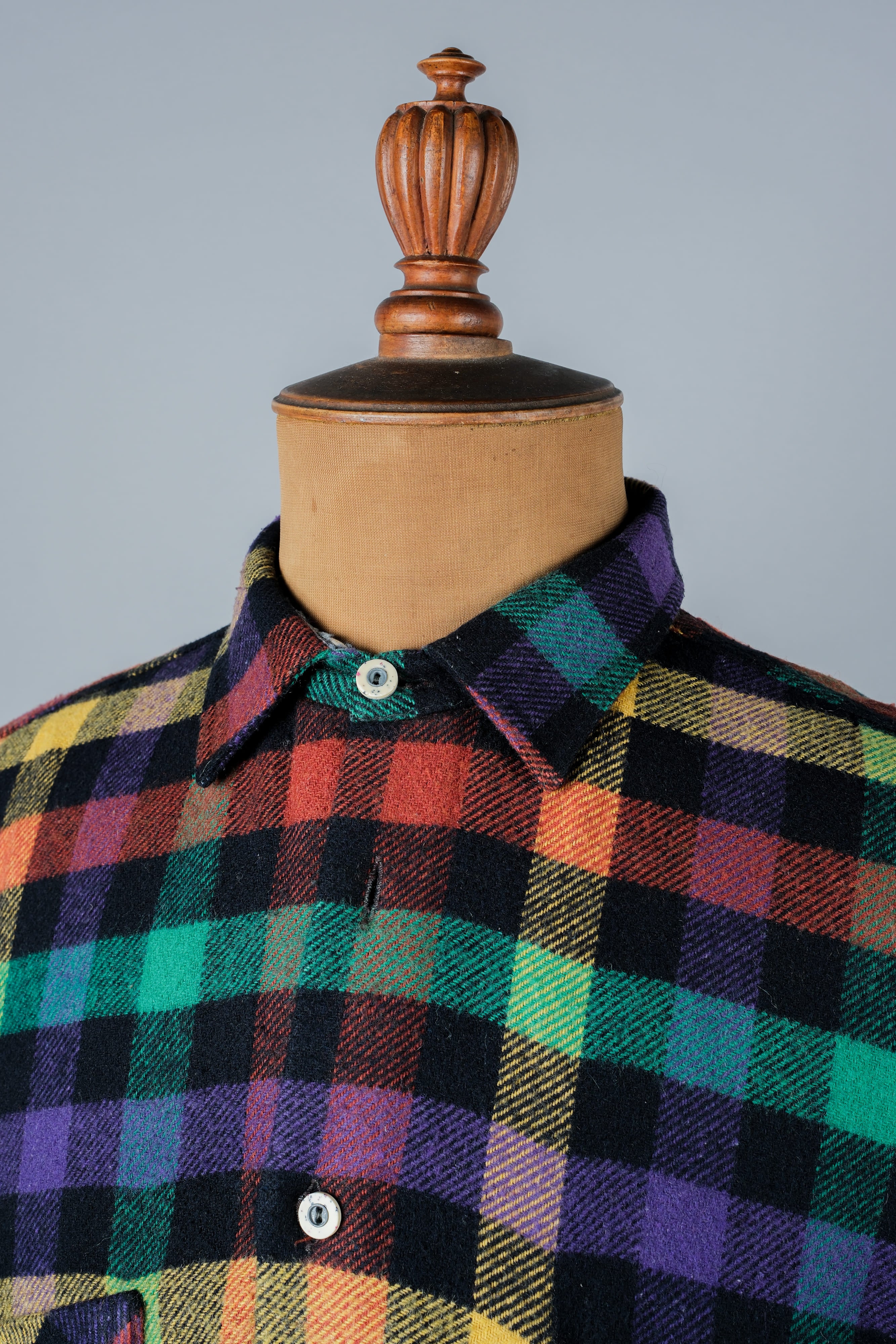 【~80's】Italian Vintage Mixed Wool Rainbow Plaid Shirt Size.MEDIUM