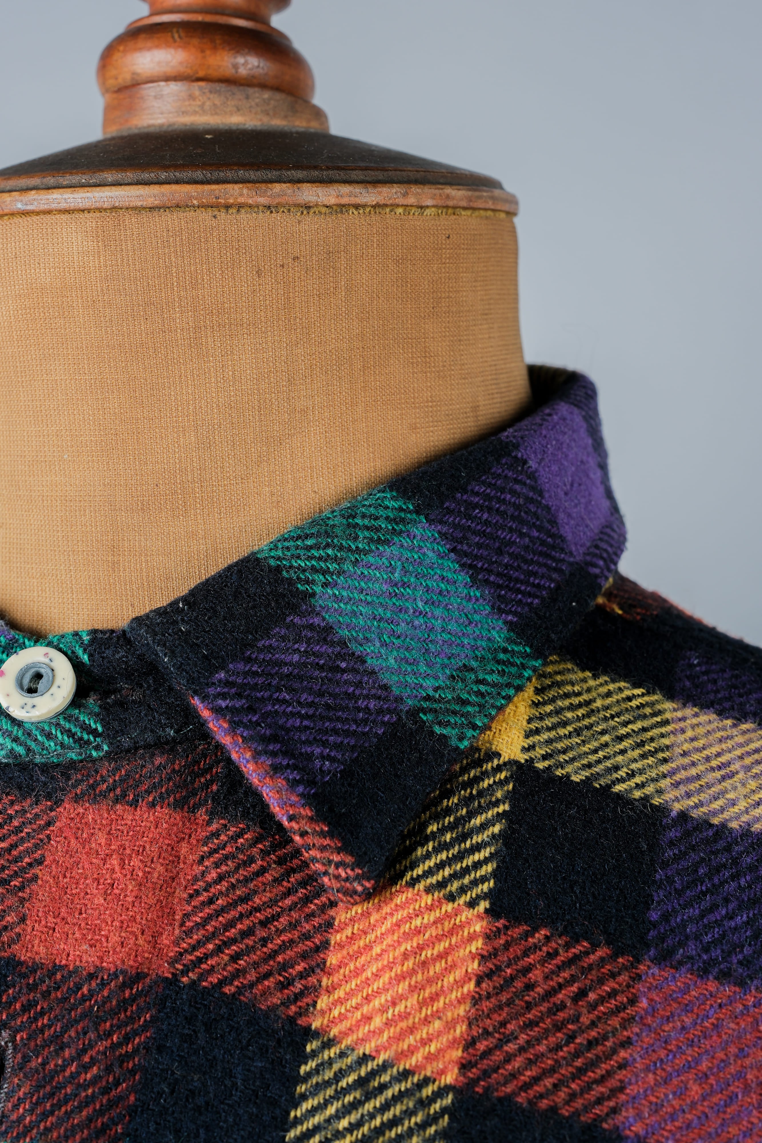 【~80's】Italian Vintage Mixed Wool Rainbow Plaid Shirt Size.MEDIUM