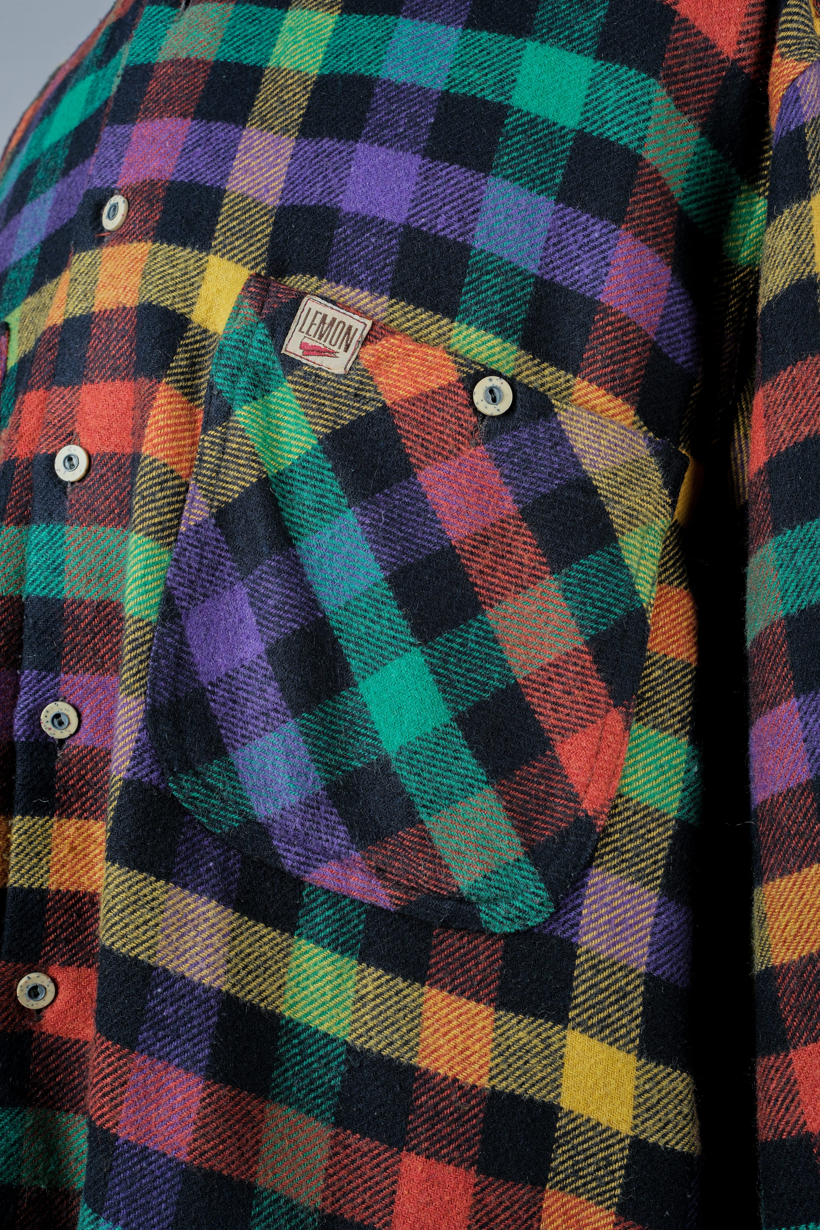 【~80's】Italian Vintage Mixed Wool Rainbow Plaid Shirt Size.MEDIUM