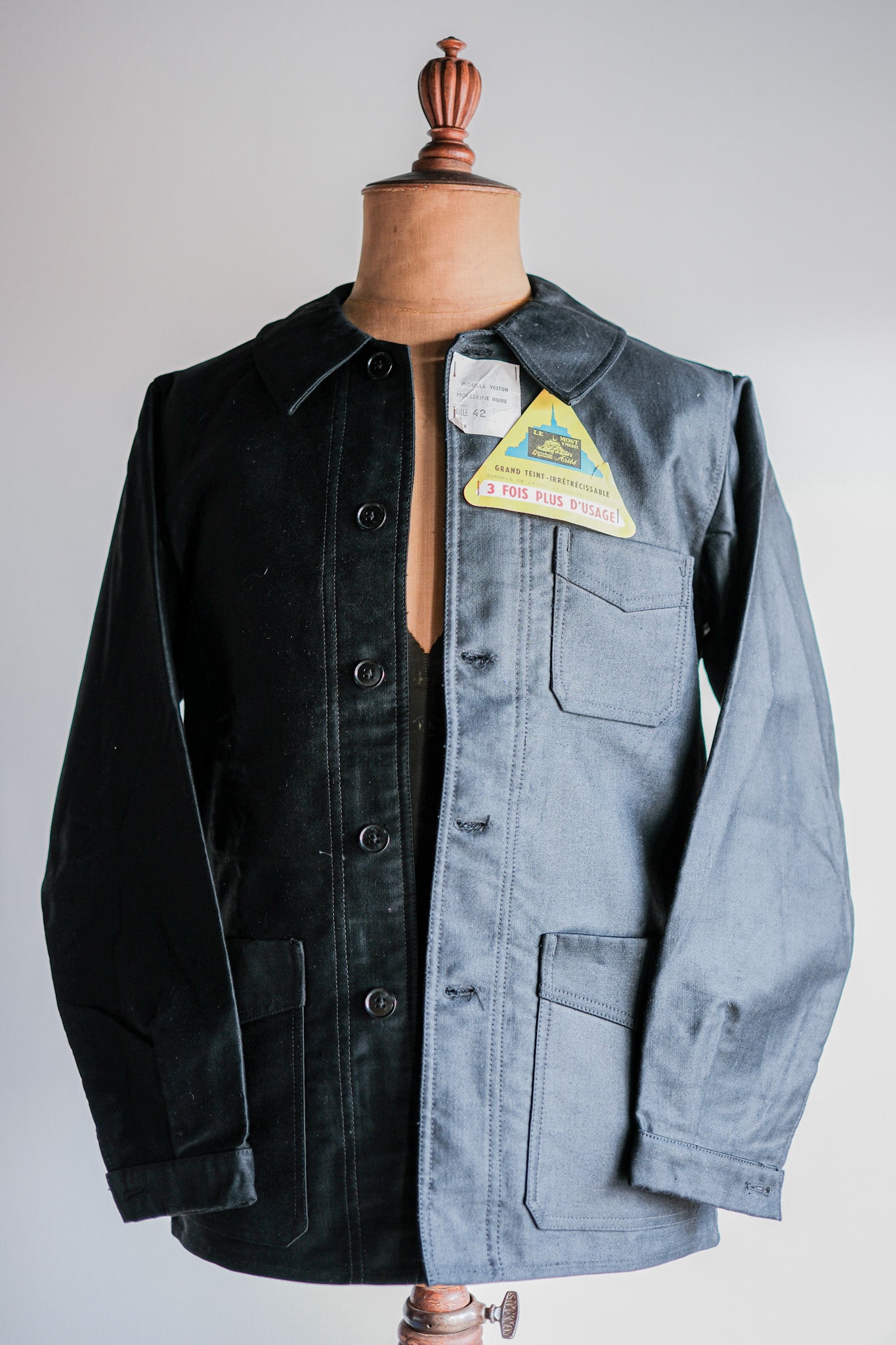 50's] French Vintage Black Moleskin Work Jacket Size.42 