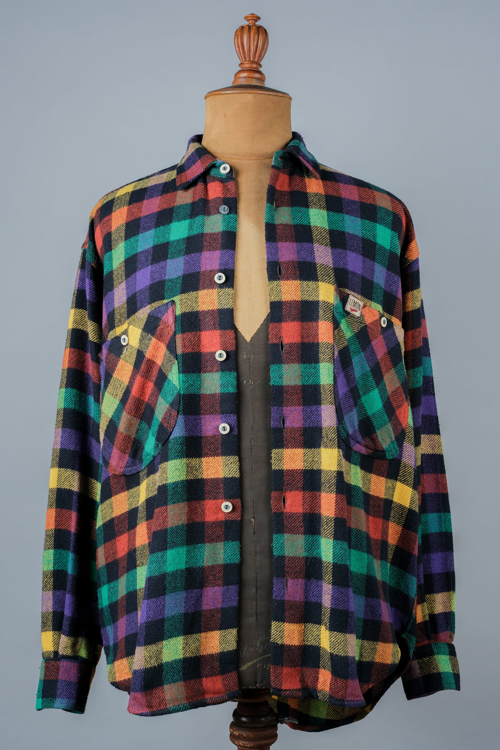 ［~80's］Italian Vintage Mixed Wool Rainbow Plaid Shirt Size.MEDIUM