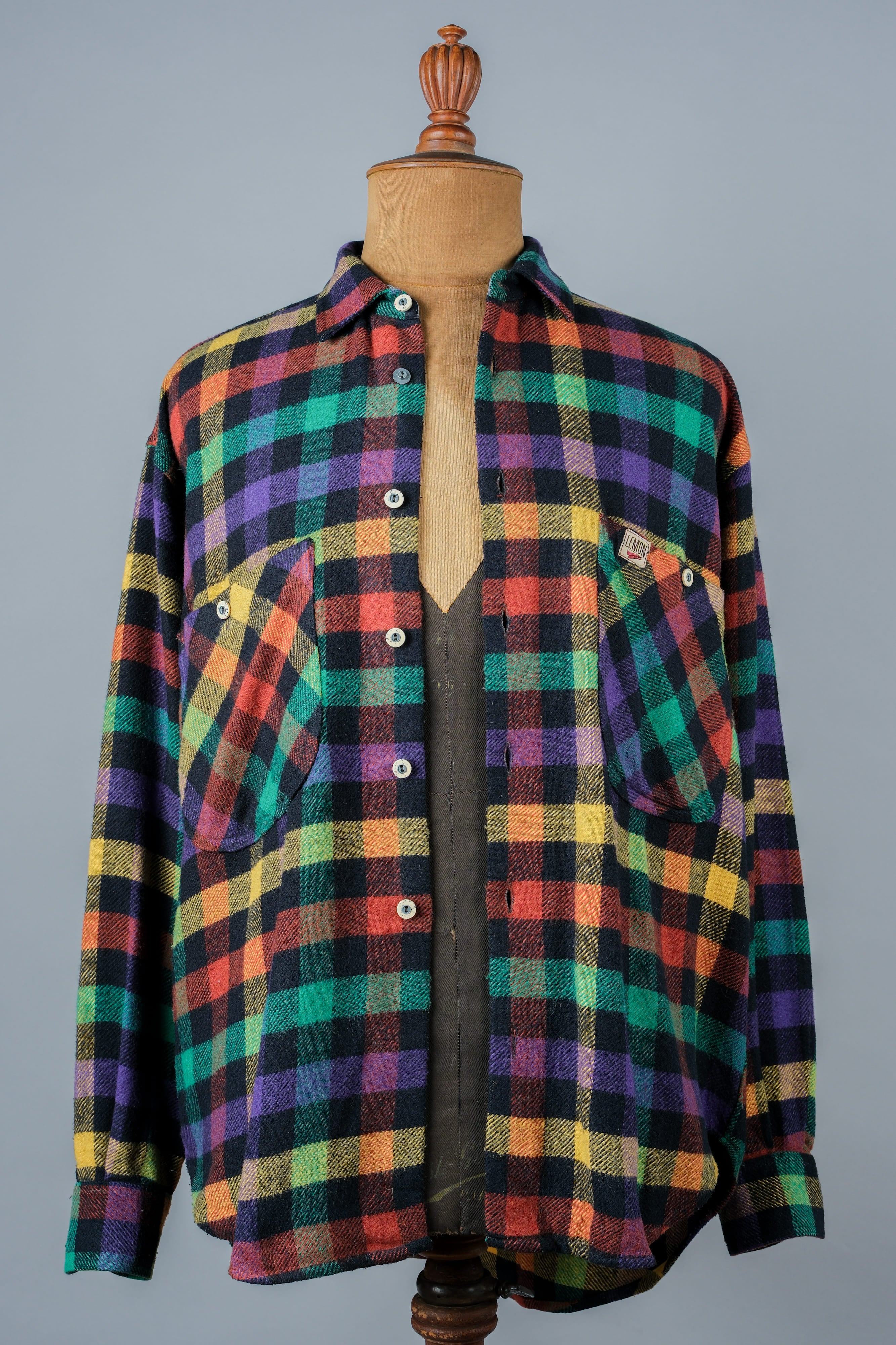 [~ 80's] Italian Vintage Mixed Wool Rainbow Plaid Shirt Size.medium