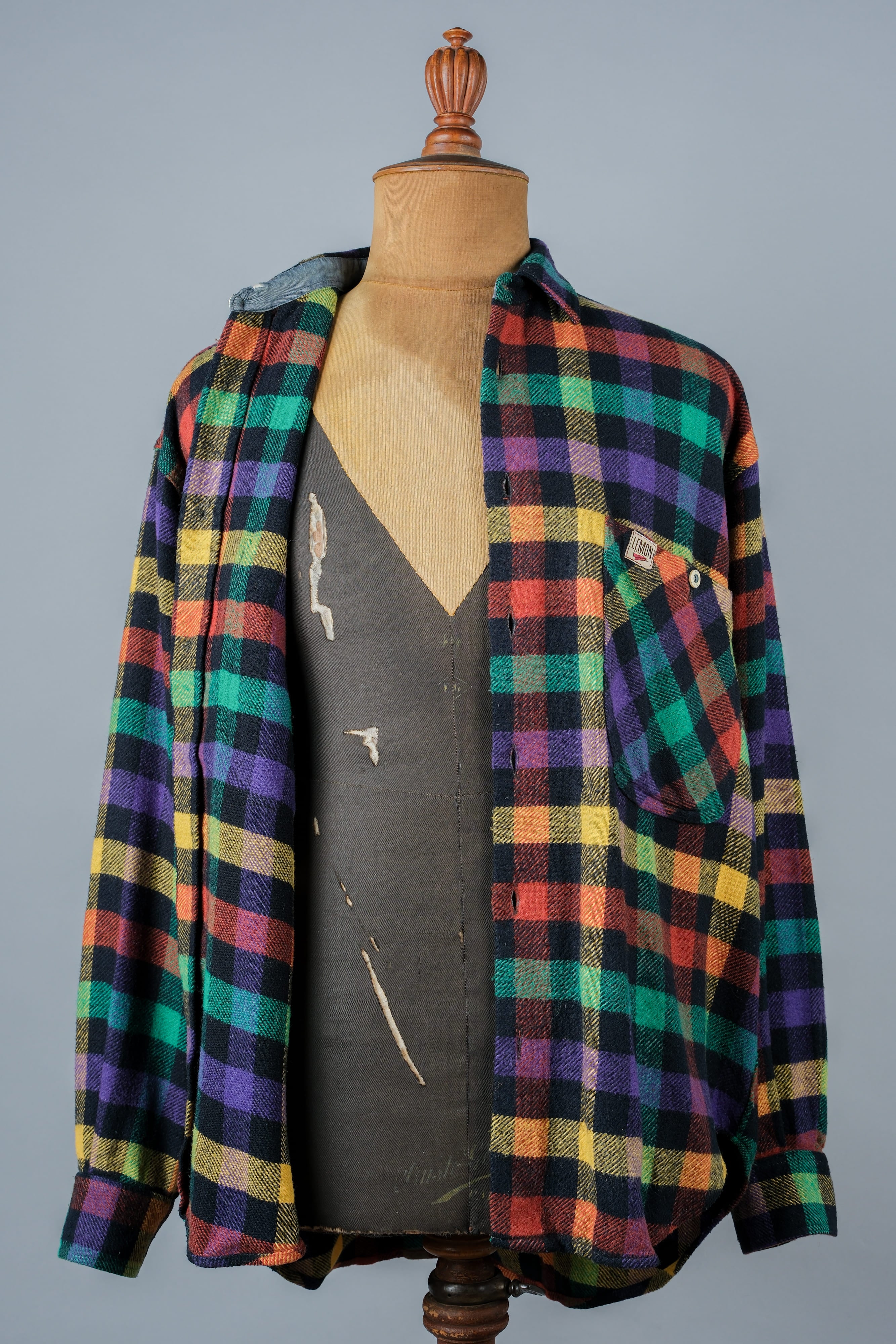 【~80's】Italian Vintage Mixed Wool Rainbow Plaid Shirt Size.MEDIUM