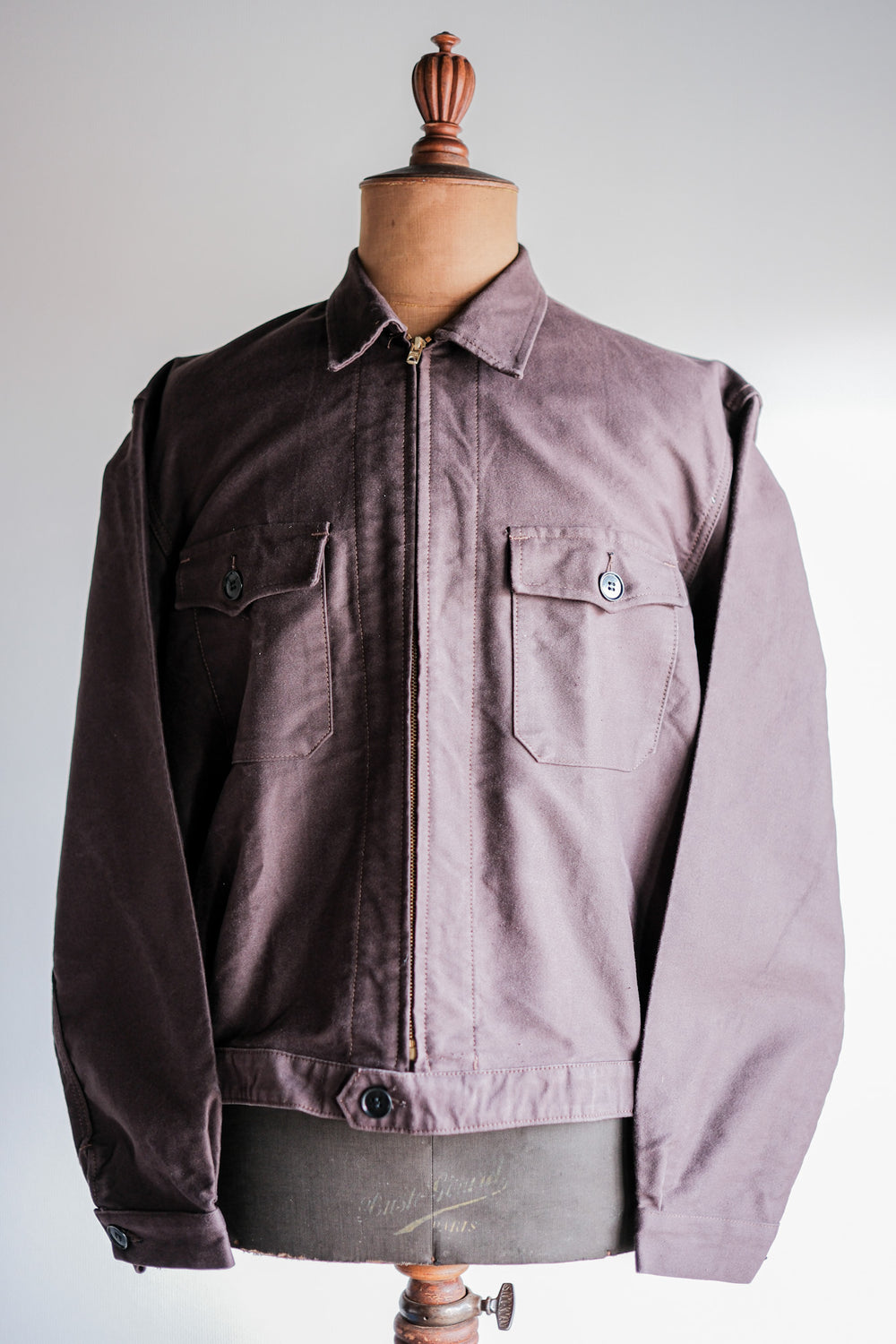 【~50's】French Vintage Brown Moleskin Cyclist Jacket Size.52 "Le BEAU-FORT"