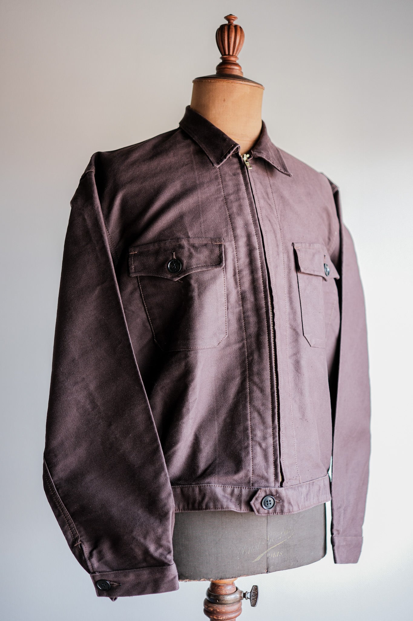 50's】French Vintage Brown Moleskin Cyclist Jacket Size.52 
