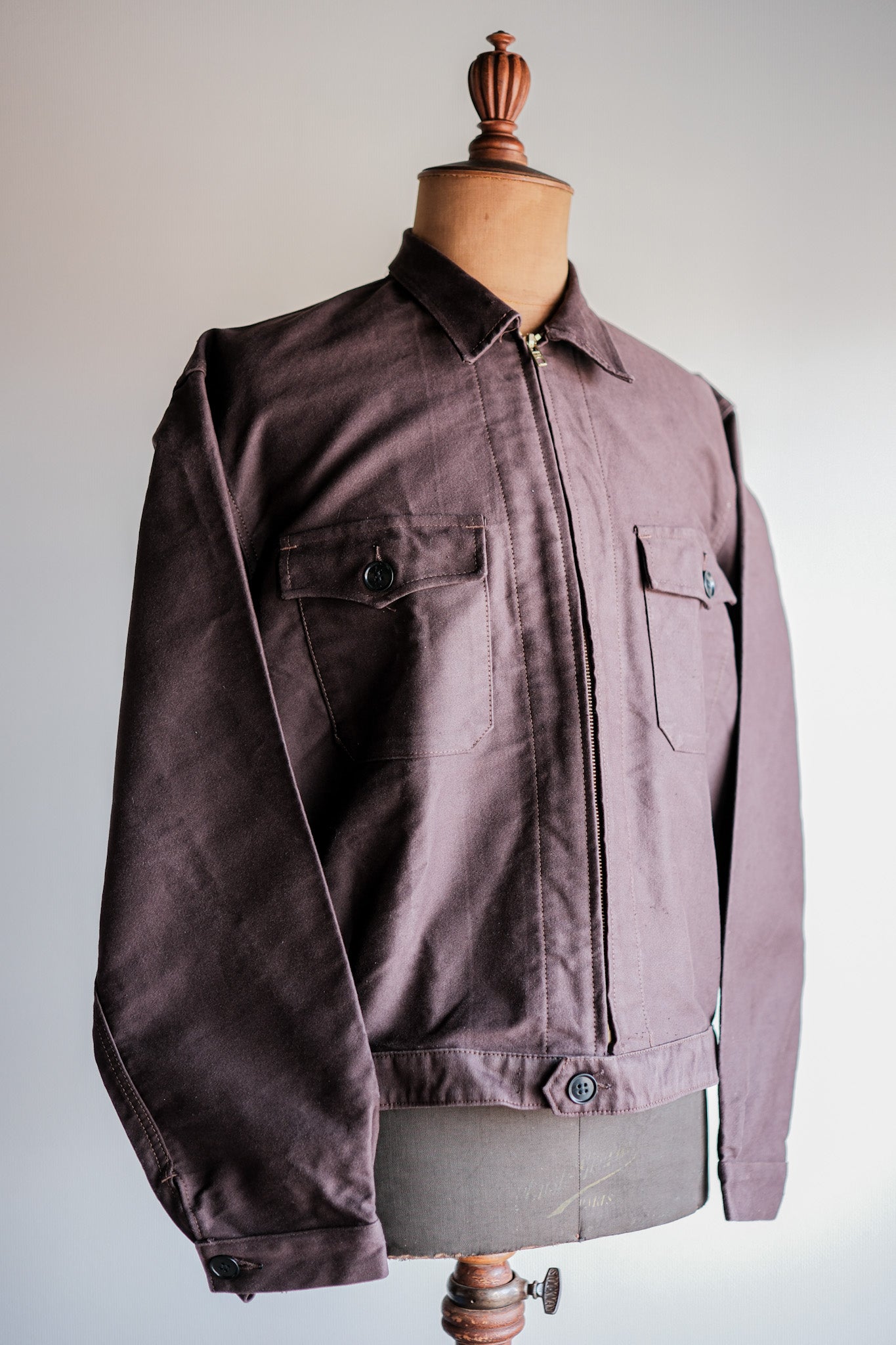 [~ 50's] French Vintage Brown Moleskin Cyclist Jacket Size.52 "LE BEAU-FORT"