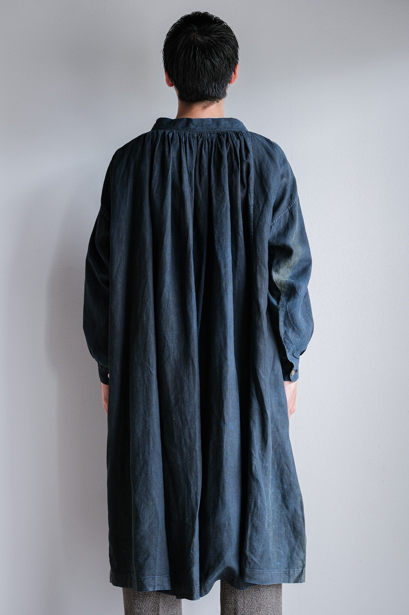 【Early 20th C】French Antique Indigo Linen Smock "Full Open Type" "Biaude"