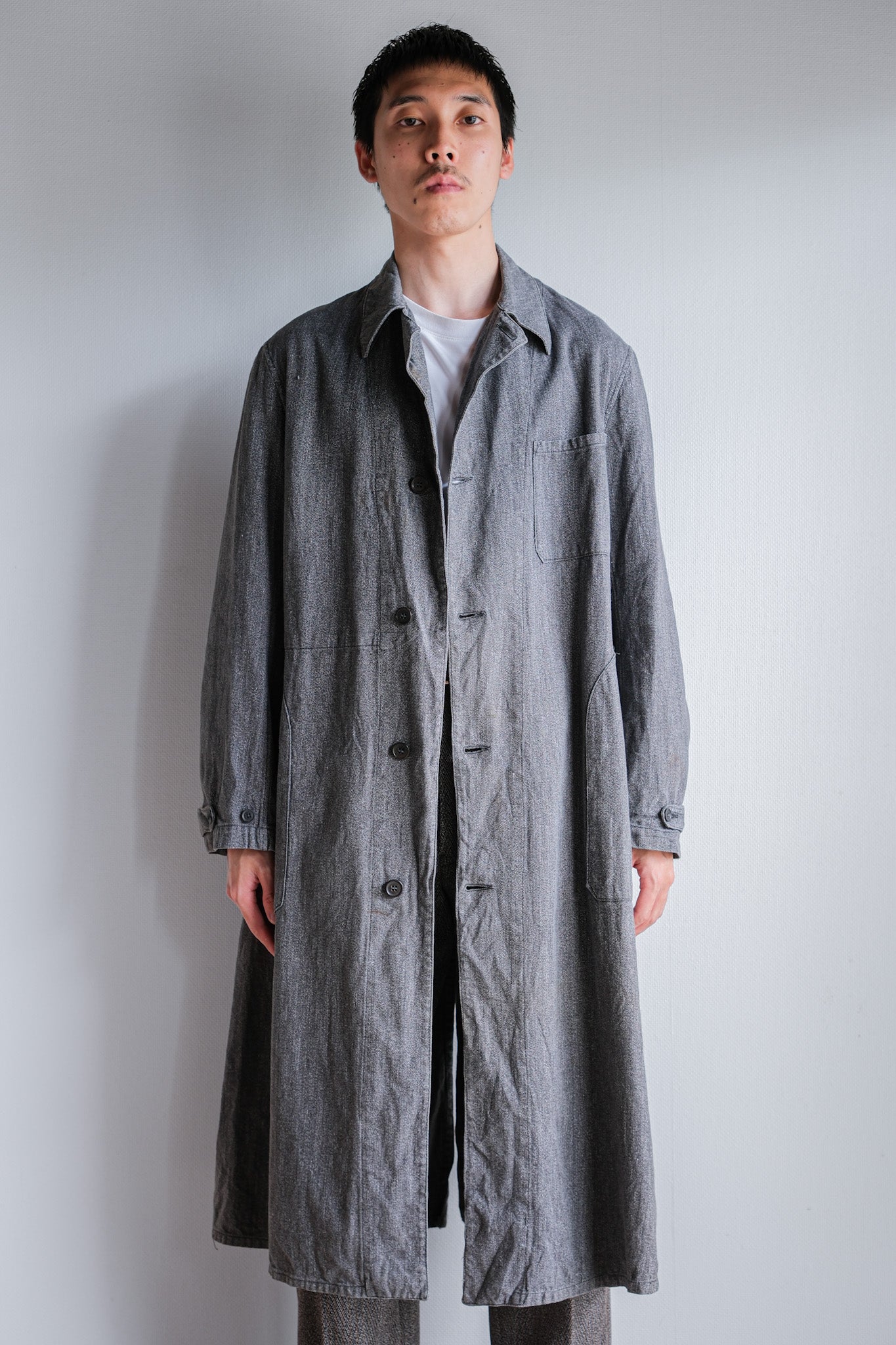 ［~40's］French Vintage Salt & Pepper Cotton Twill Work Coat "Le Mont St. Michel"