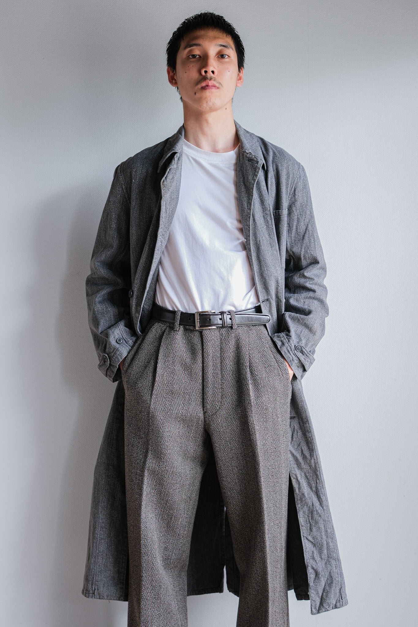 【~40's】French Vintage Salt & Pepper Cotton Twill Work Coat "Le Mont St. Michel"