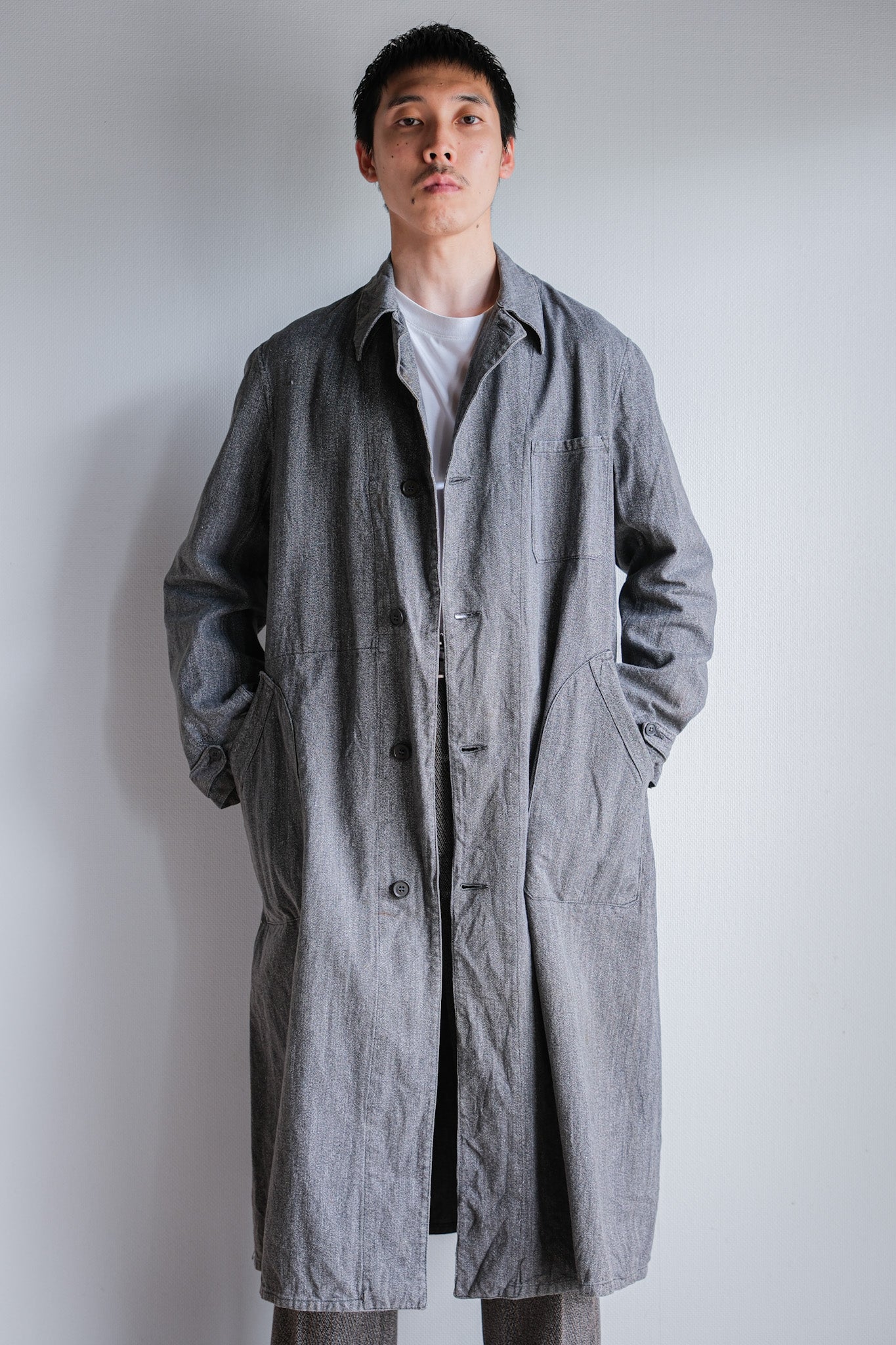 ［~40's］French Vintage Salt & Pepper Cotton Twill Work Coat "Le Mont St. Michel"