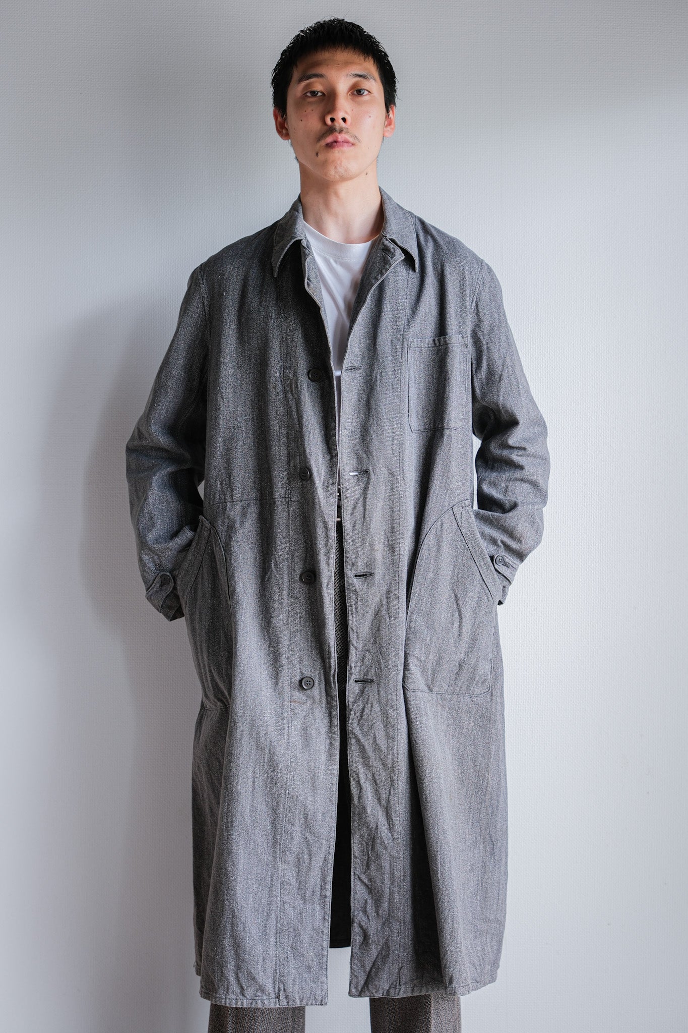 【~40's】French Vintage Salt & Pepper Cotton Twill Work Coat "Le Mont St. Michel"