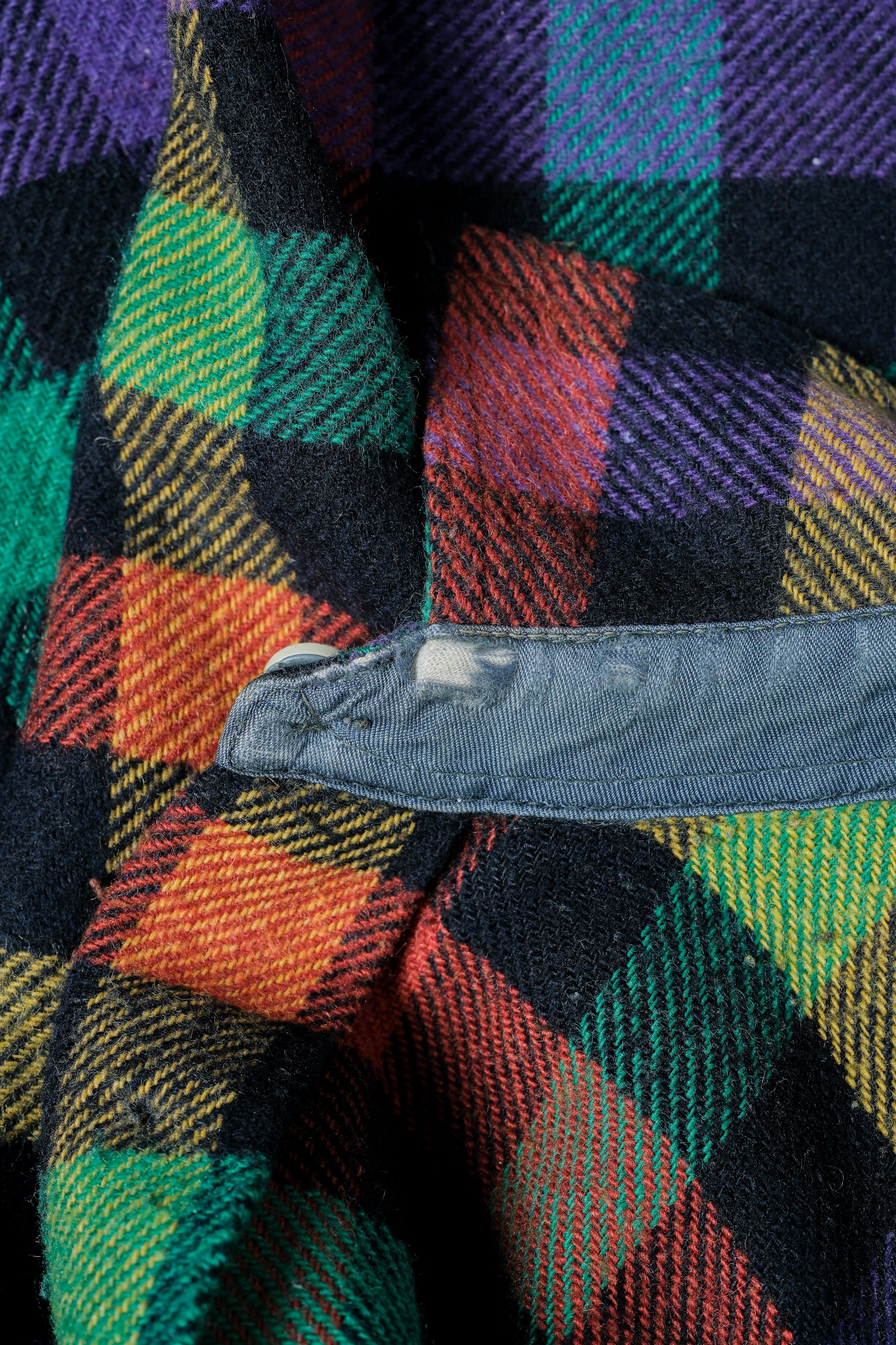 【~80's】Italian Vintage Mixed Wool Rainbow Plaid Shirt Size.MEDIUM