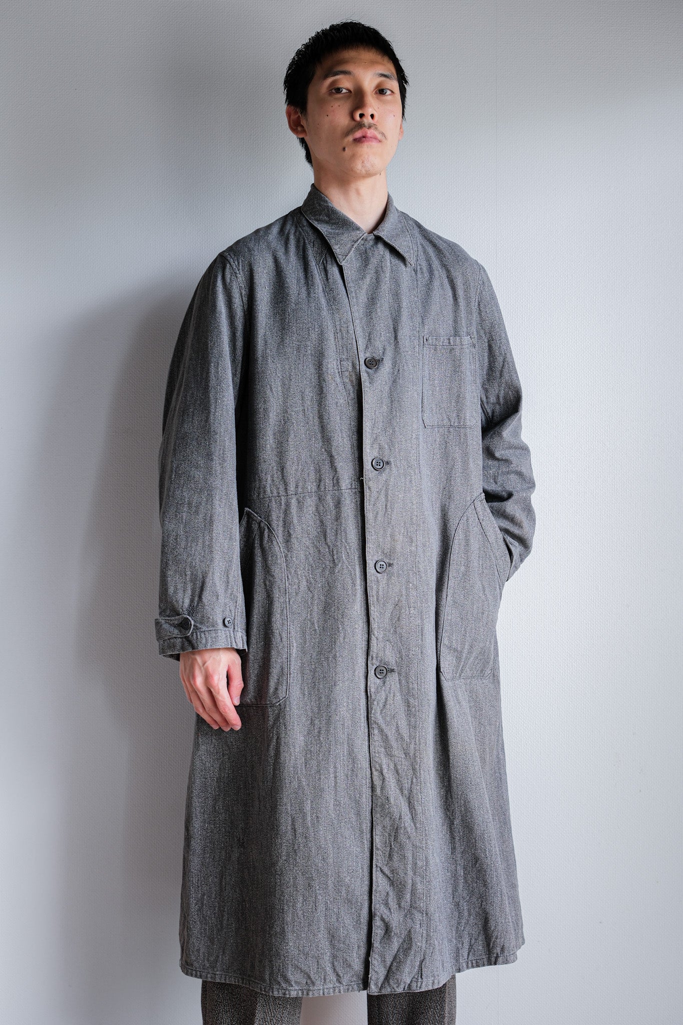 【~40's】French Vintage Salt & Pepper Cotton Twill Work Coat "Le Mont St. Michel"