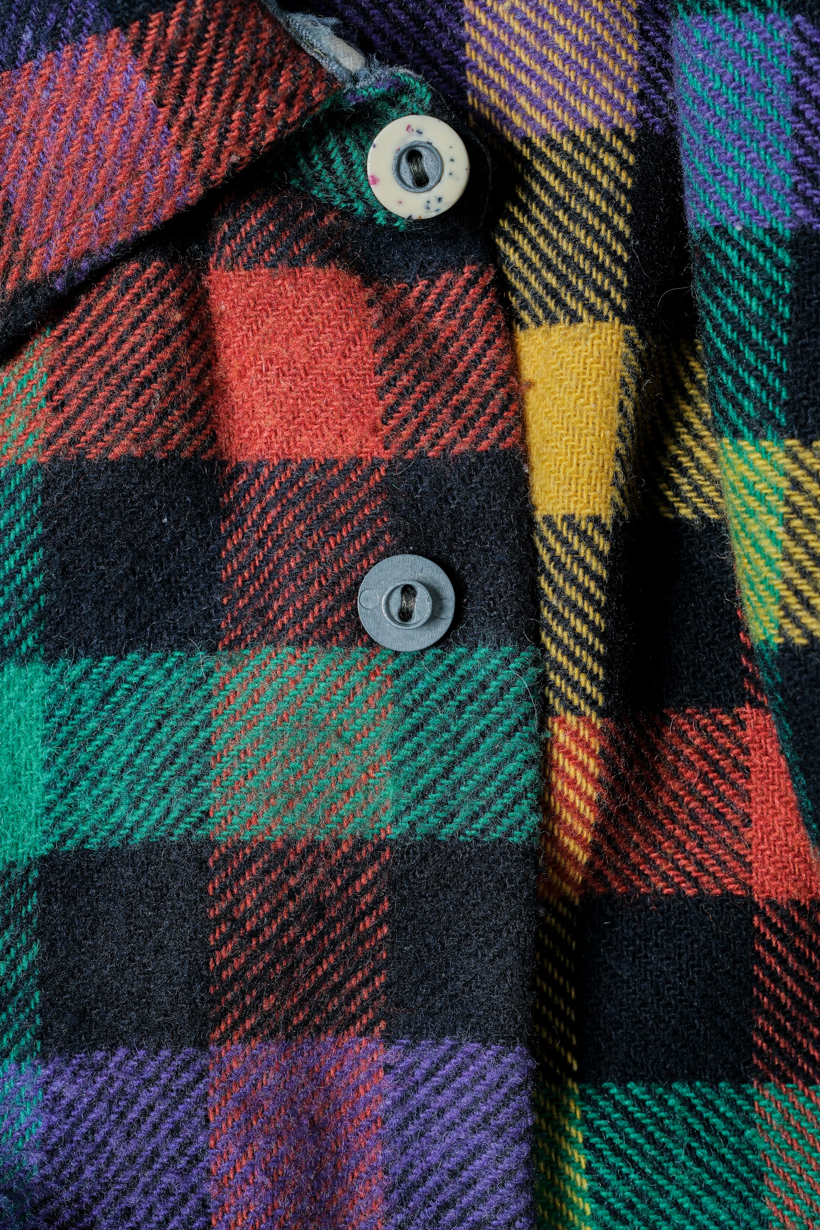 【~80's】Italian Vintage Mixed Wool Rainbow Plaid Shirt Size.MEDIUM