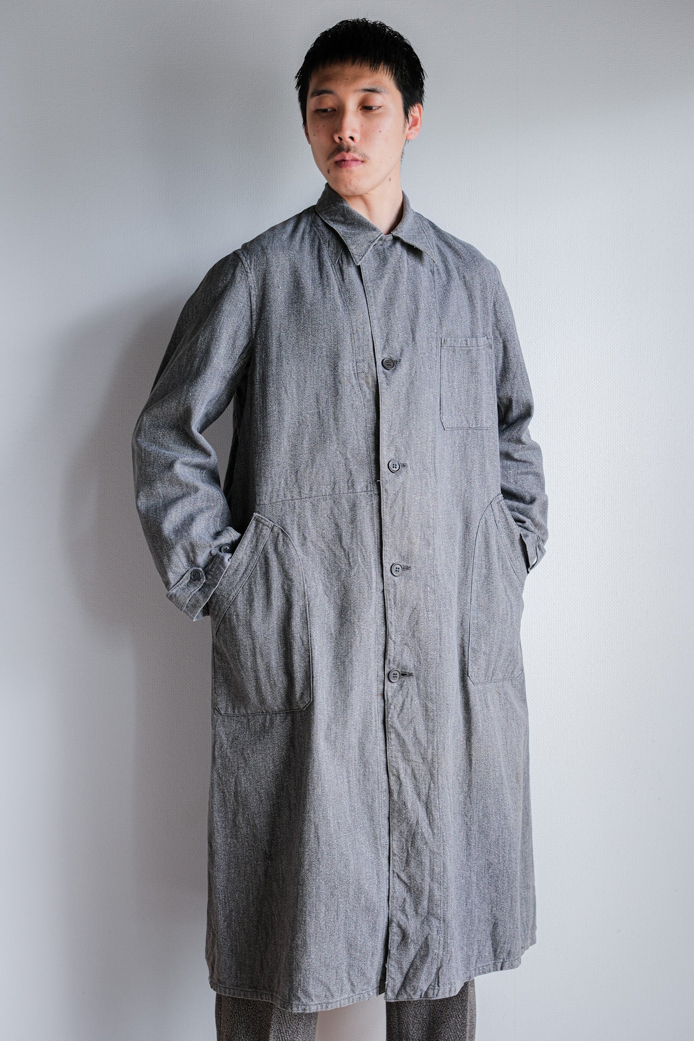 ［~40's］French Vintage Salt & Pepper Cotton Twill Work Coat "Le Mont St. Michel"