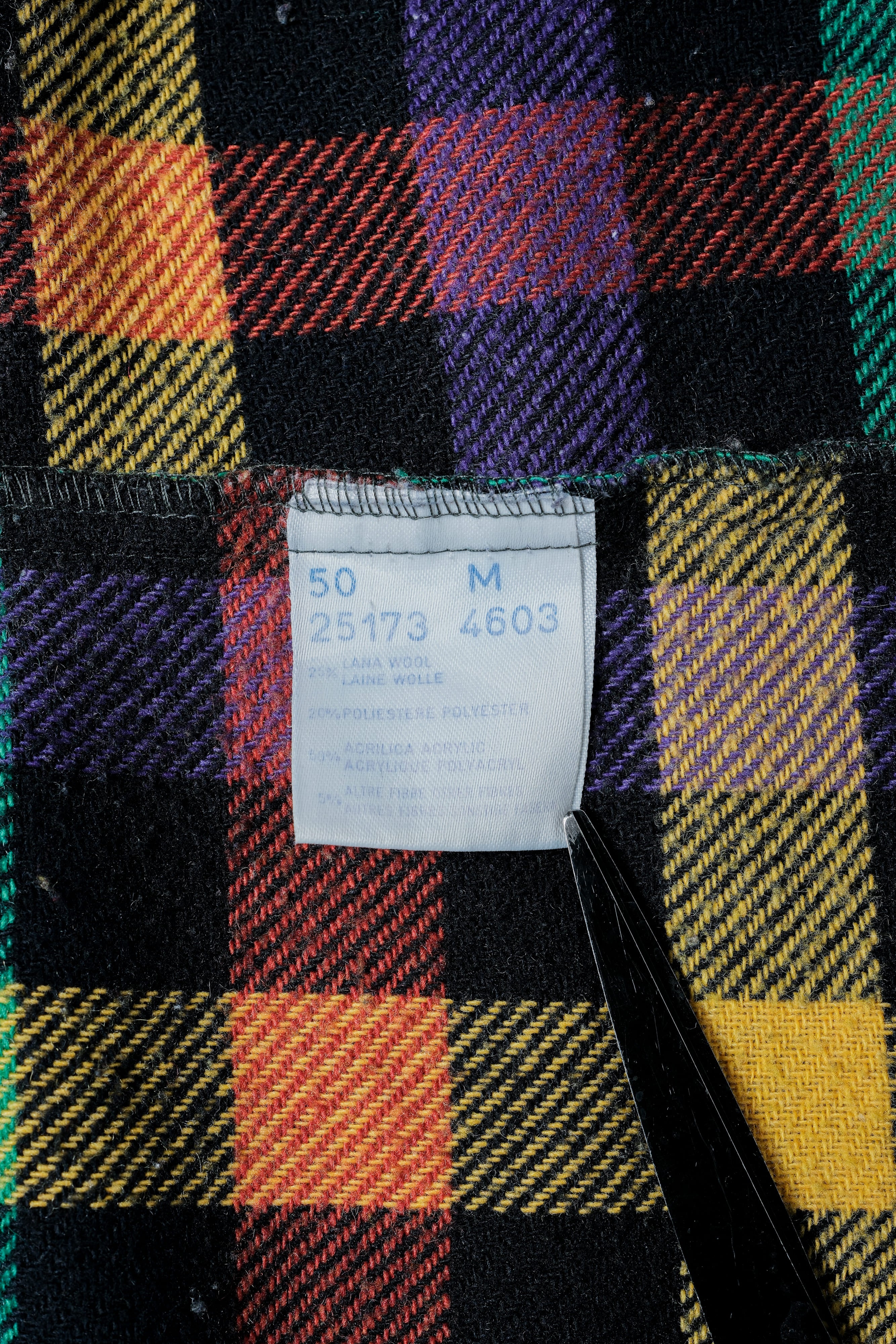 【~80's】Italian Vintage Mixed Wool Rainbow Plaid Shirt Size.MEDIUM