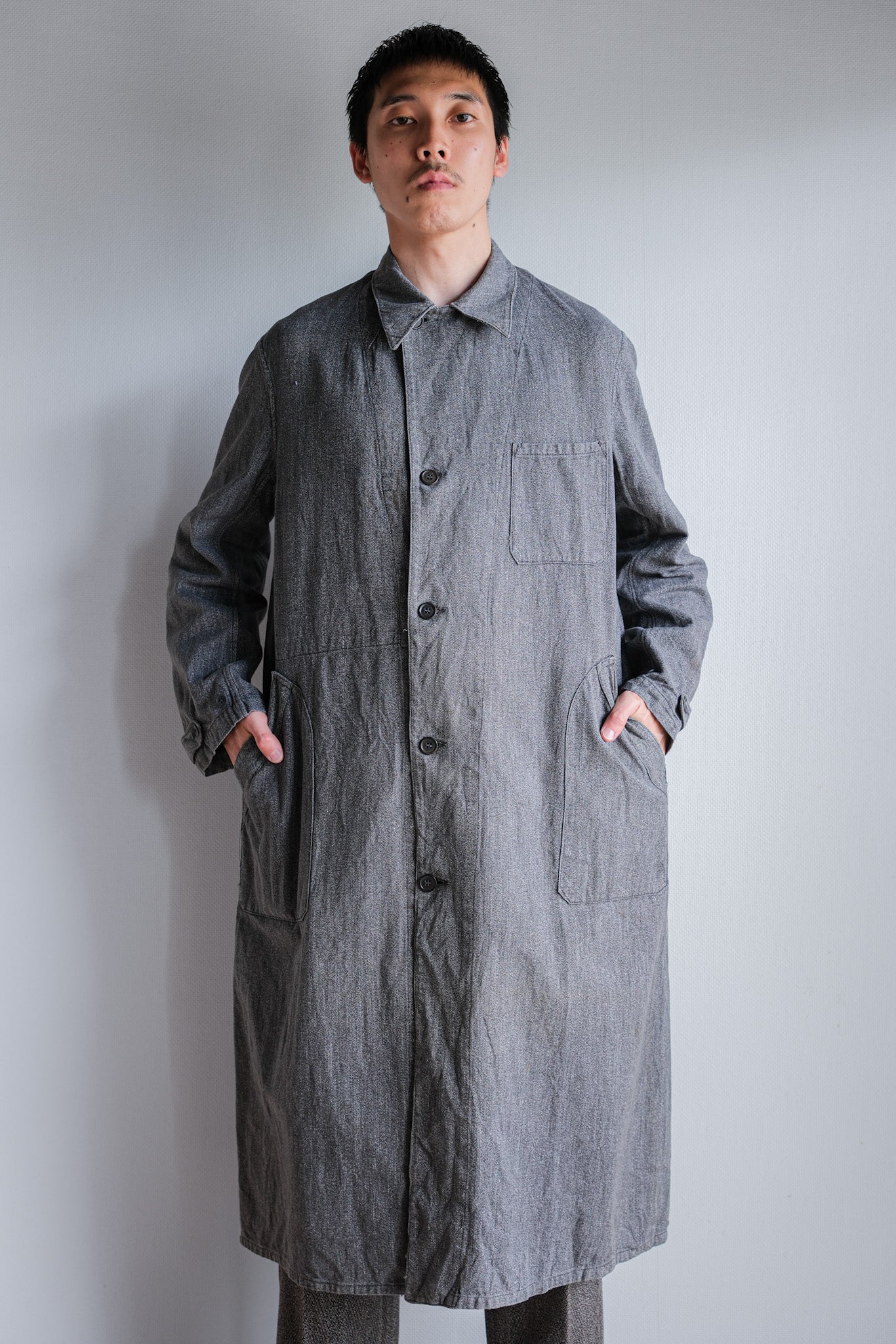 ［~40's］French Vintage Salt & Pepper Cotton Twill Work Coat "Le Mont St. Michel"