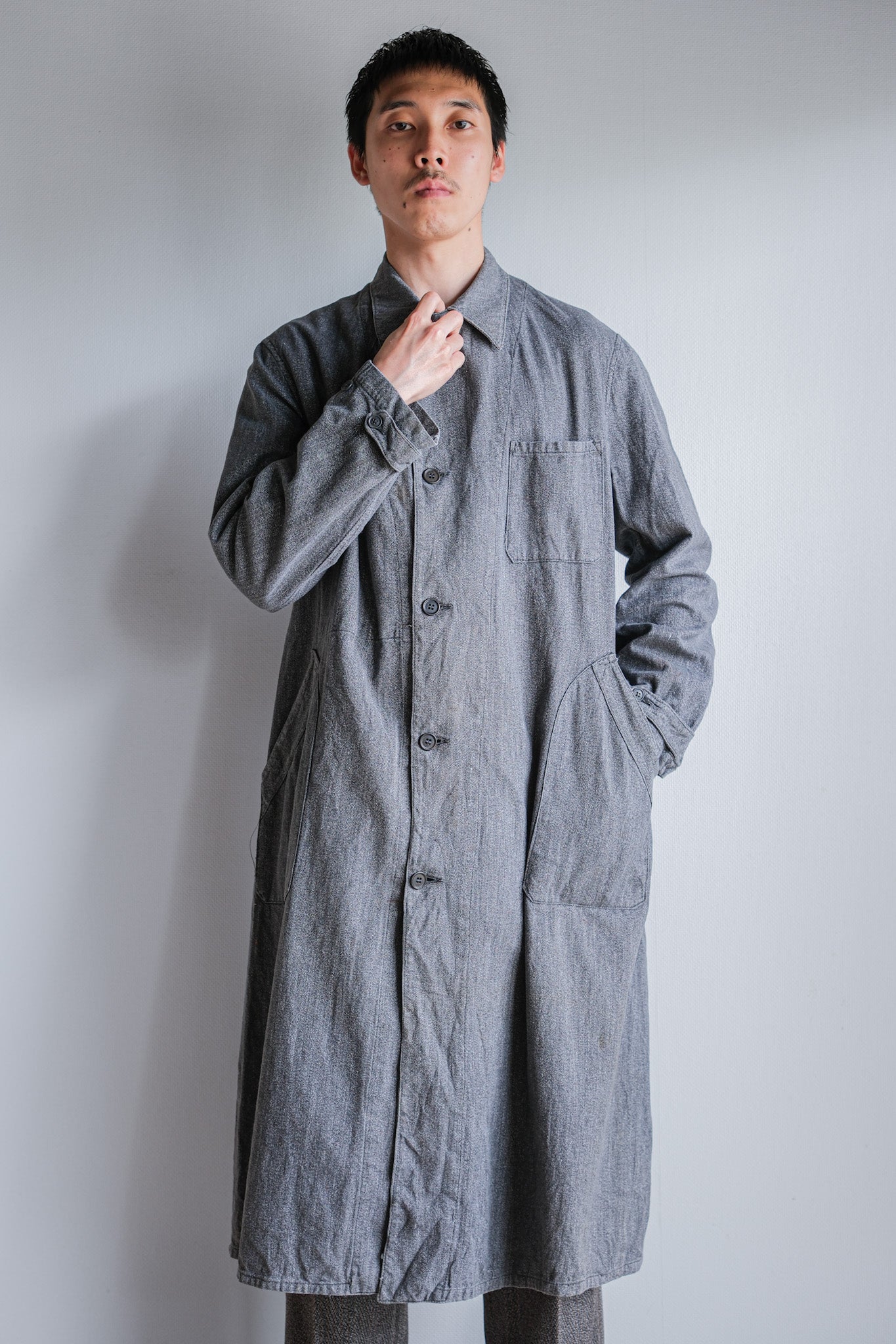 [~ 40's] French Vintage Salt & Pepper Cotton Twil Work COAT "Le Mont ST. MICHEL"