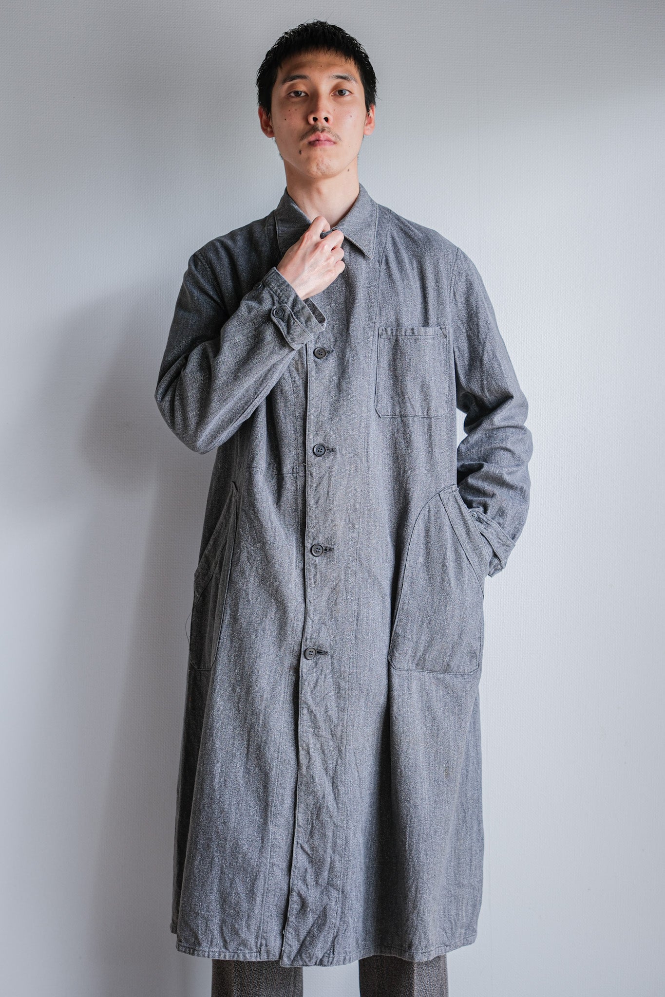 ［~40's］French Vintage Salt & Pepper Cotton Twill Work Coat "Le Mont St. Michel"