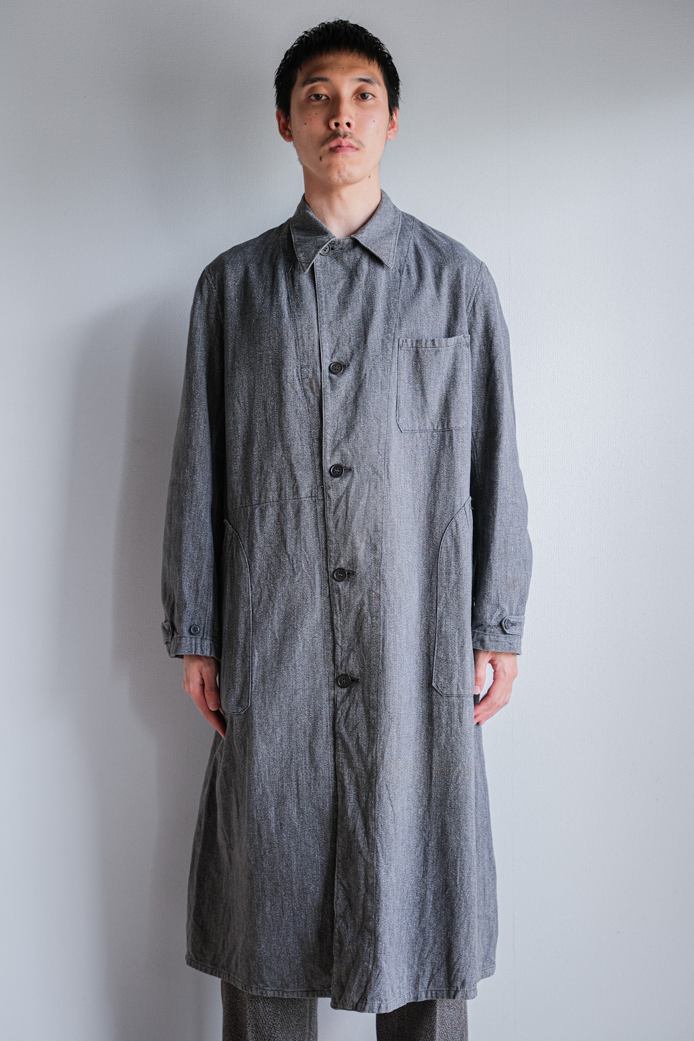 ［~40's］French Vintage Salt & Pepper Cotton Twill Work Coat "Le Mont St. Michel"