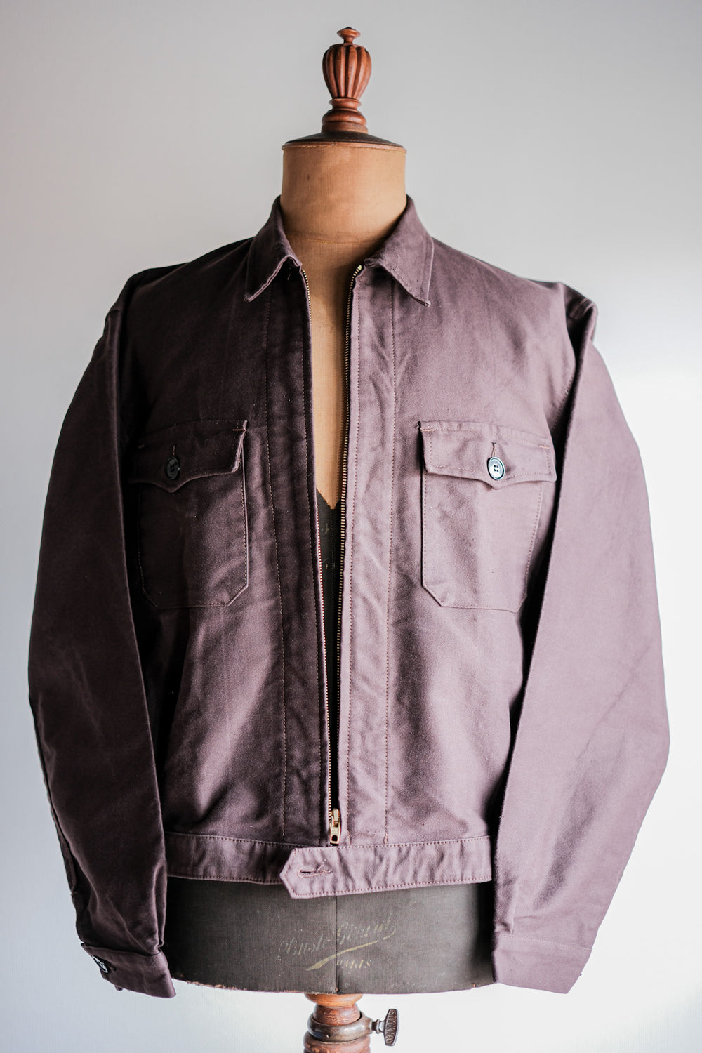 【~50's】French Vintage Brown Moleskin Cyclist Jacket Size.52 "Le BEAU-FORT"