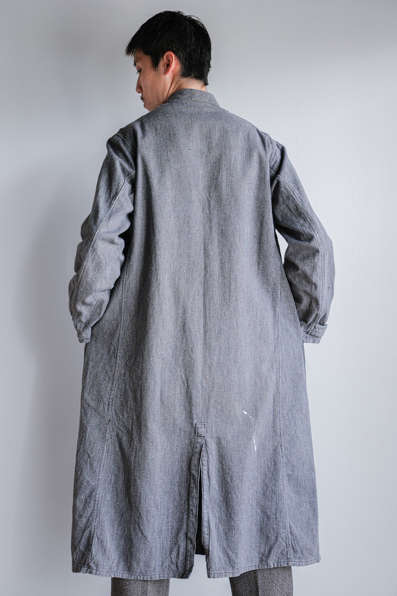 【~40's】French Vintage Salt & Pepper Cotton Twill Work Coat "Le Mont St. Michel"