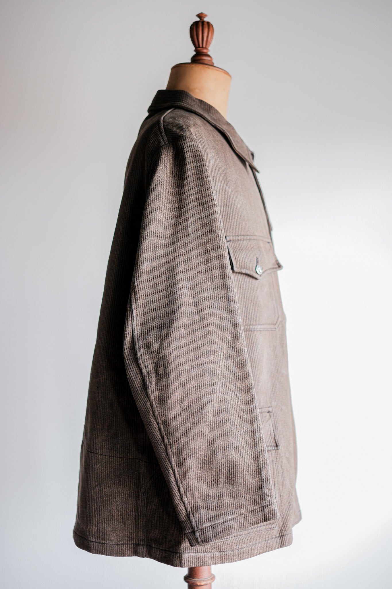 [〜50年代]法國復古棕色鹽和胡椒粉棉布狩獵夾克