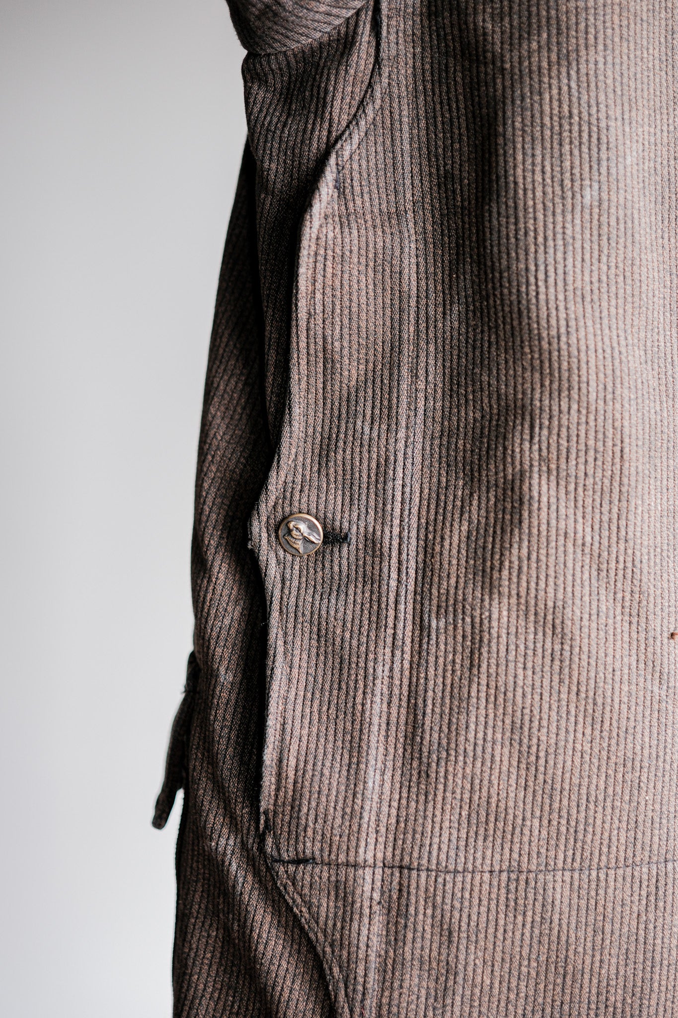 [~ 50 년대] 프랑스 빈티지 갈색 소금 및 후추 면화 피크 사냥 재킷