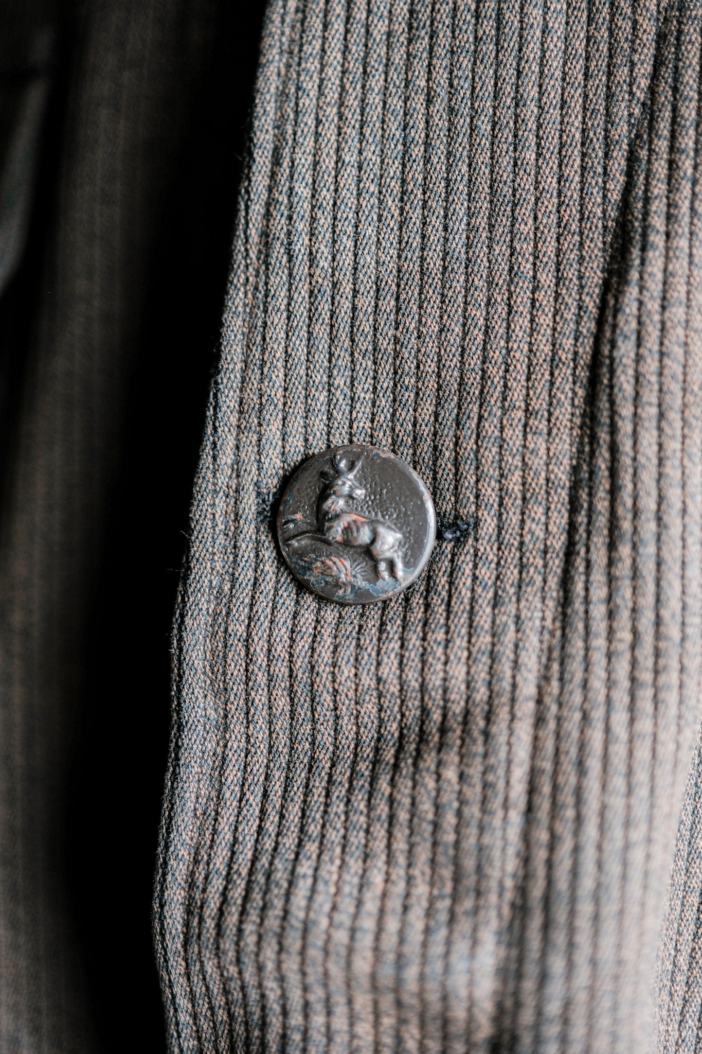 [〜50年代]法國復古棕色鹽和胡椒粉棉布狩獵夾克
