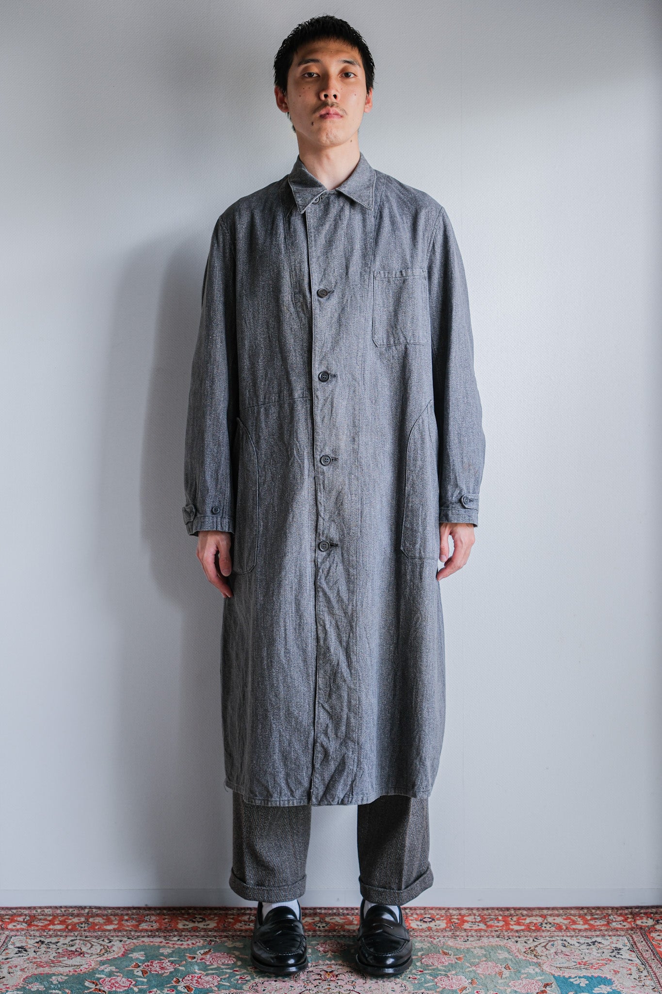 [~ 40's] French Vintage Salt & Pepper Cotton Twil Work COAT "Le Mont ST. MICHEL"