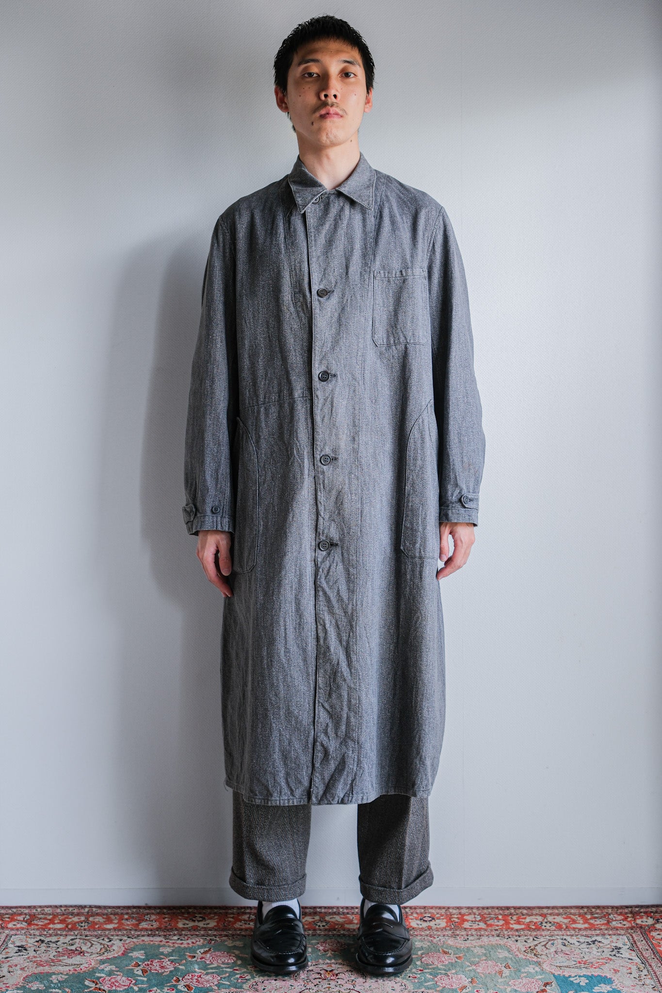 ［~40's］French Vintage Salt & Pepper Cotton Twill Work Coat "Le Mont St. Michel"