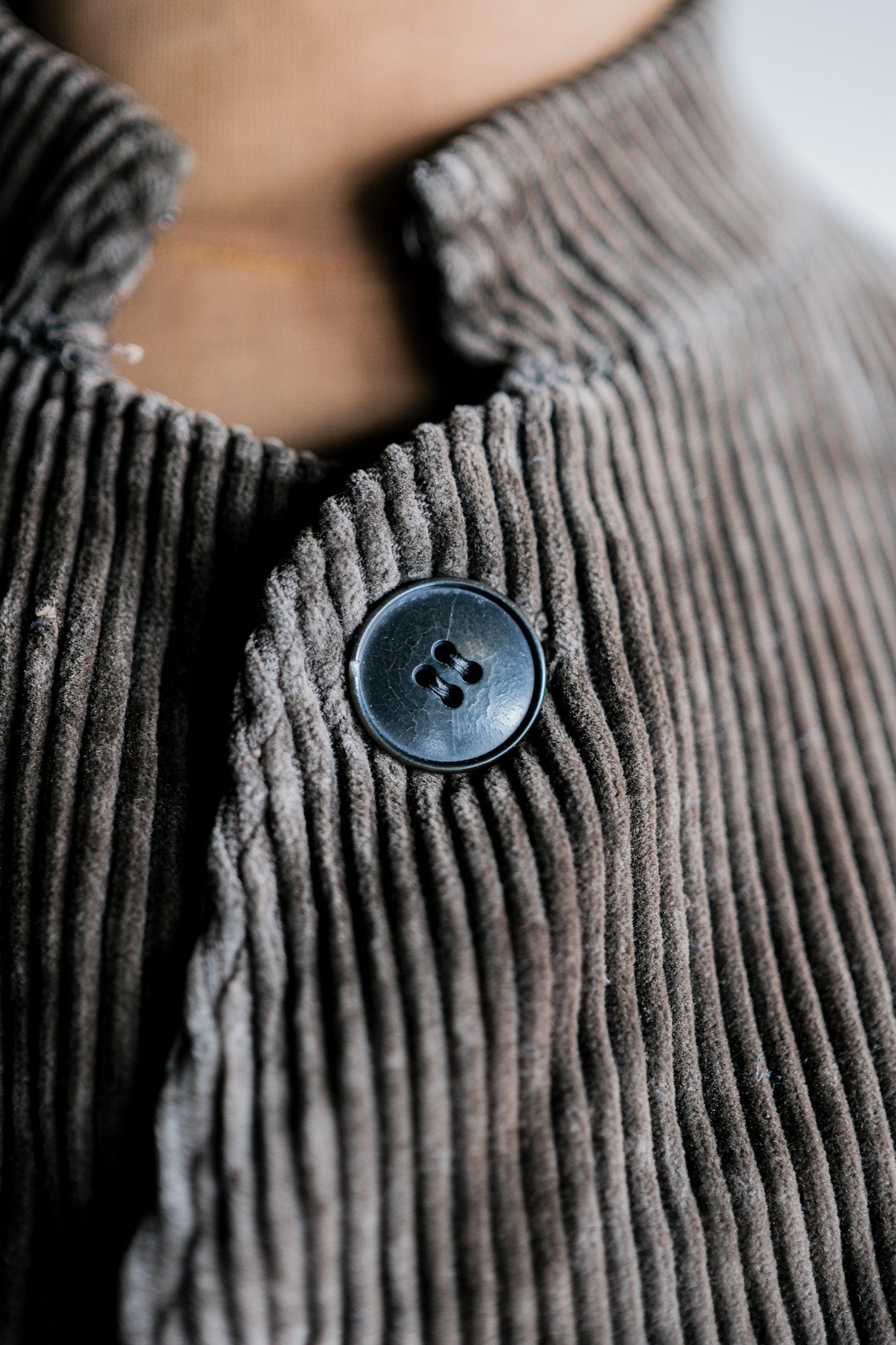 【~30’s】French Vintage Brown Corduroy Stand Collar Work Jacket "Unusual Pattern"