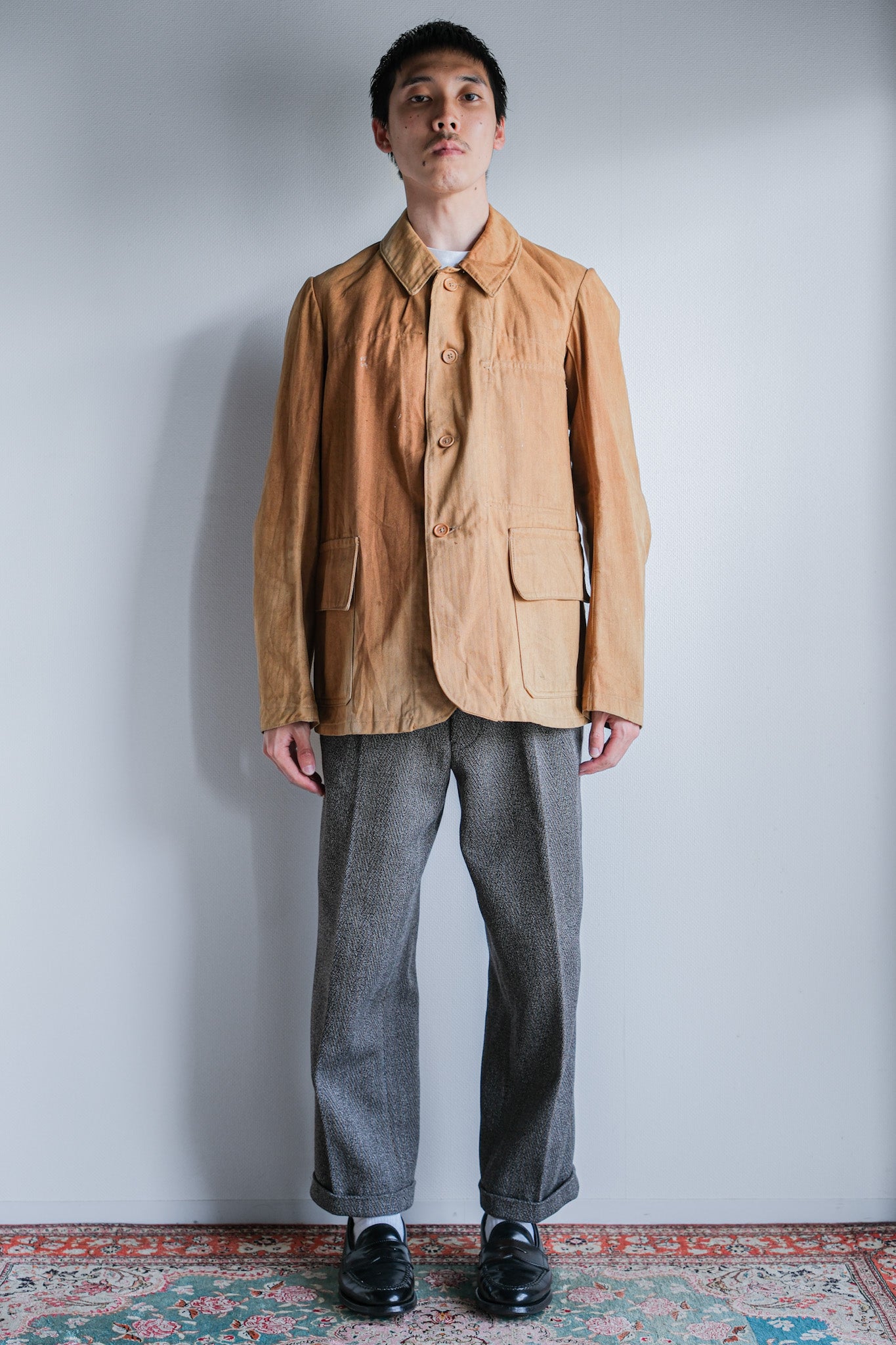 ［~40's］French Vintage Brown HBT Cotton Work Jacket