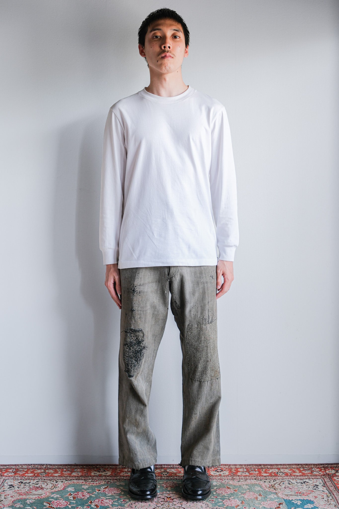 【~10's】French Antique Salt & Pepper Cotton Twill Work Pants "Boro"