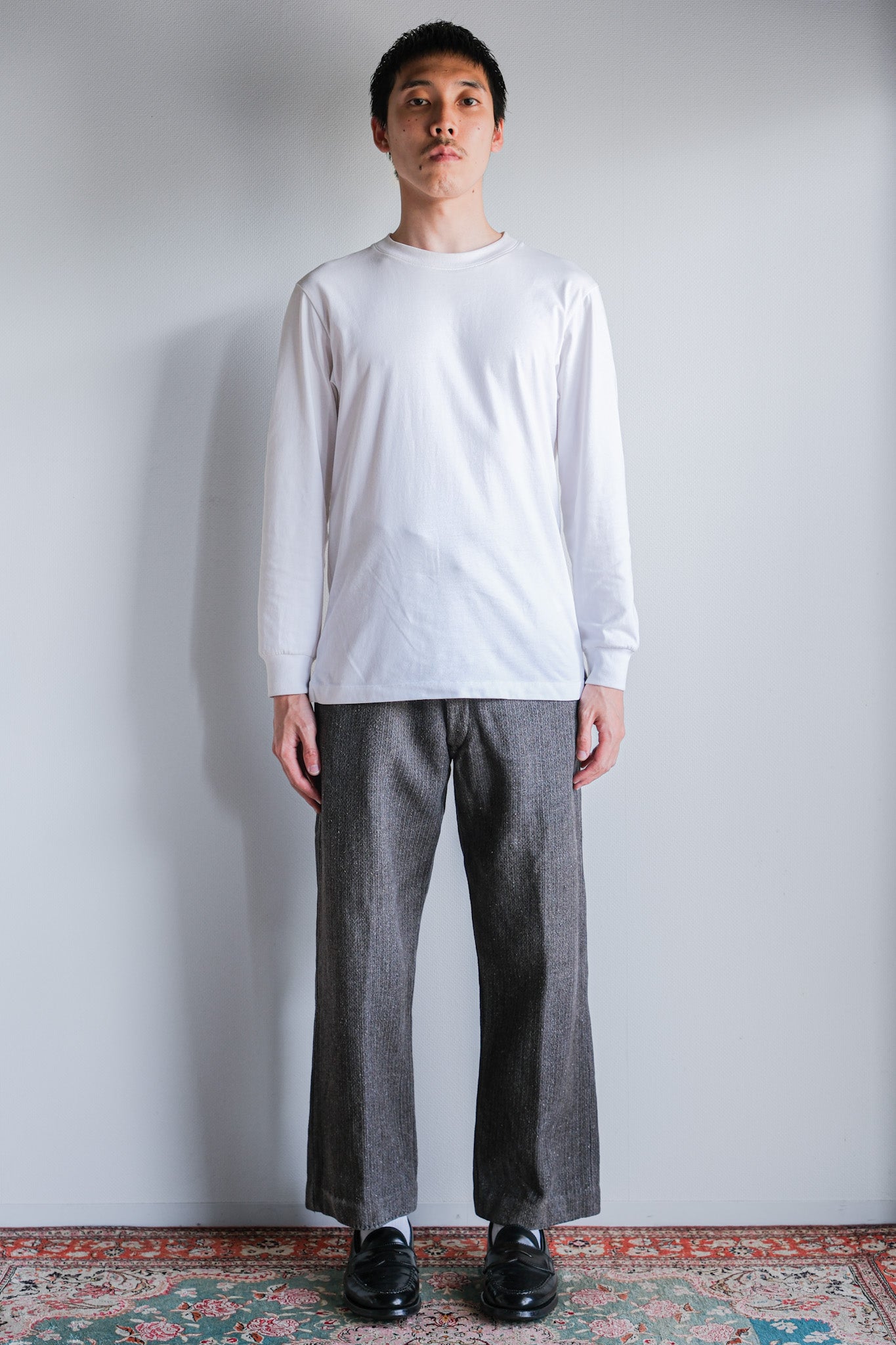 ［~30’s］French Vintage Gray Wool Striped Work Pants