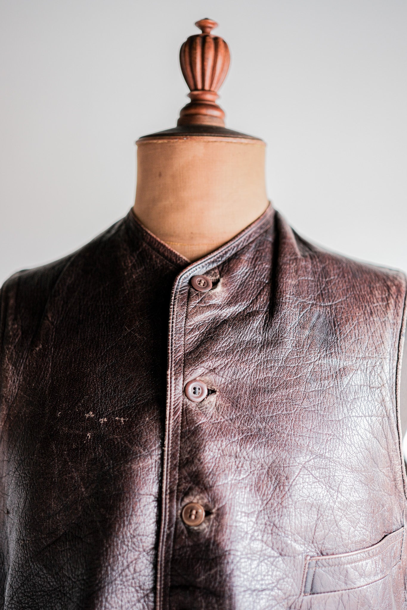 ［~40's］French Vintage Brown Leather Work Gilet