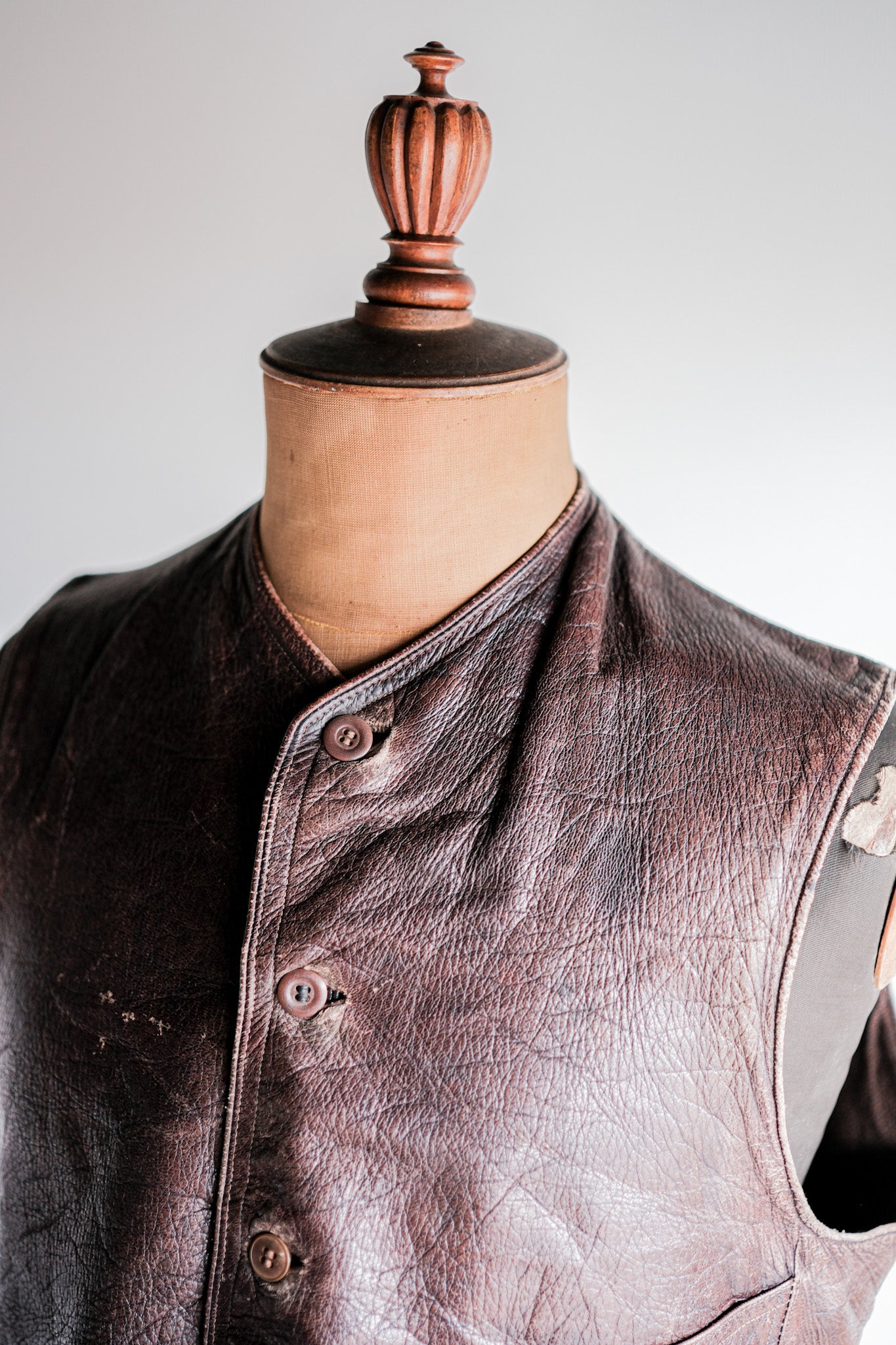 ［~40's］French Vintage Brown Leather Work Gilet
