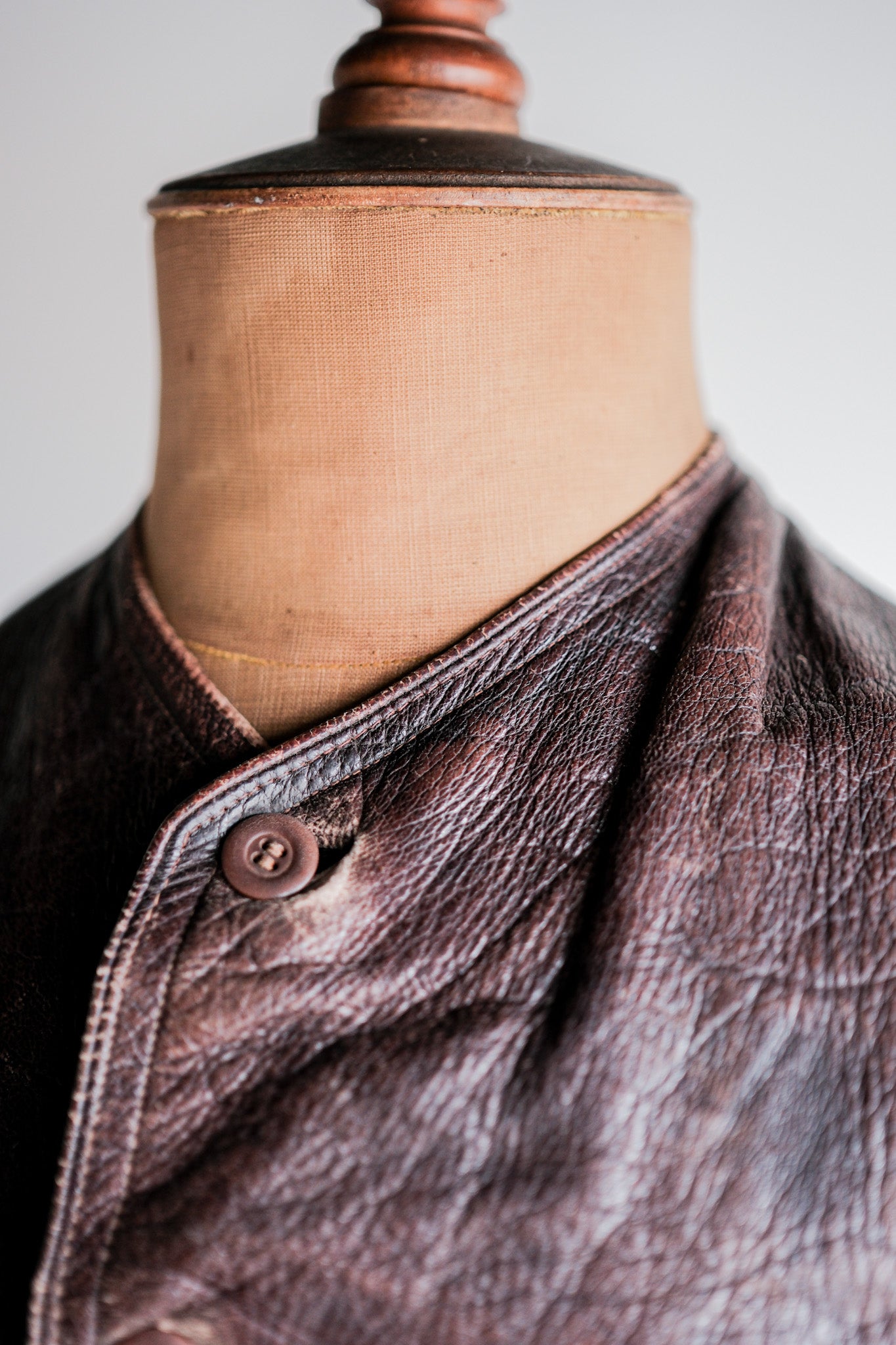 ［~40's］French Vintage Brown Leather Work Gilet