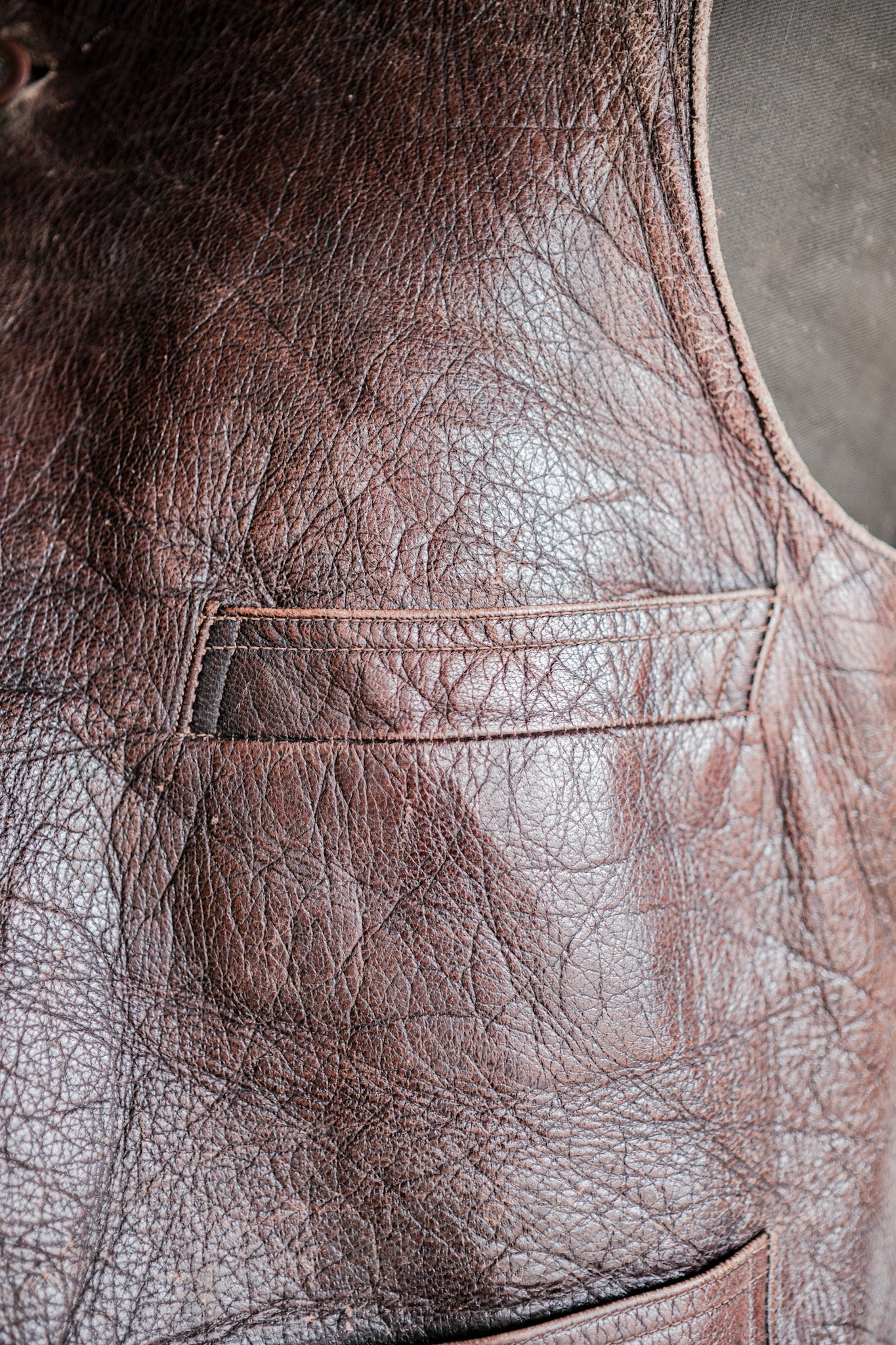 ［~40's］French Vintage Brown Leather Work Gilet