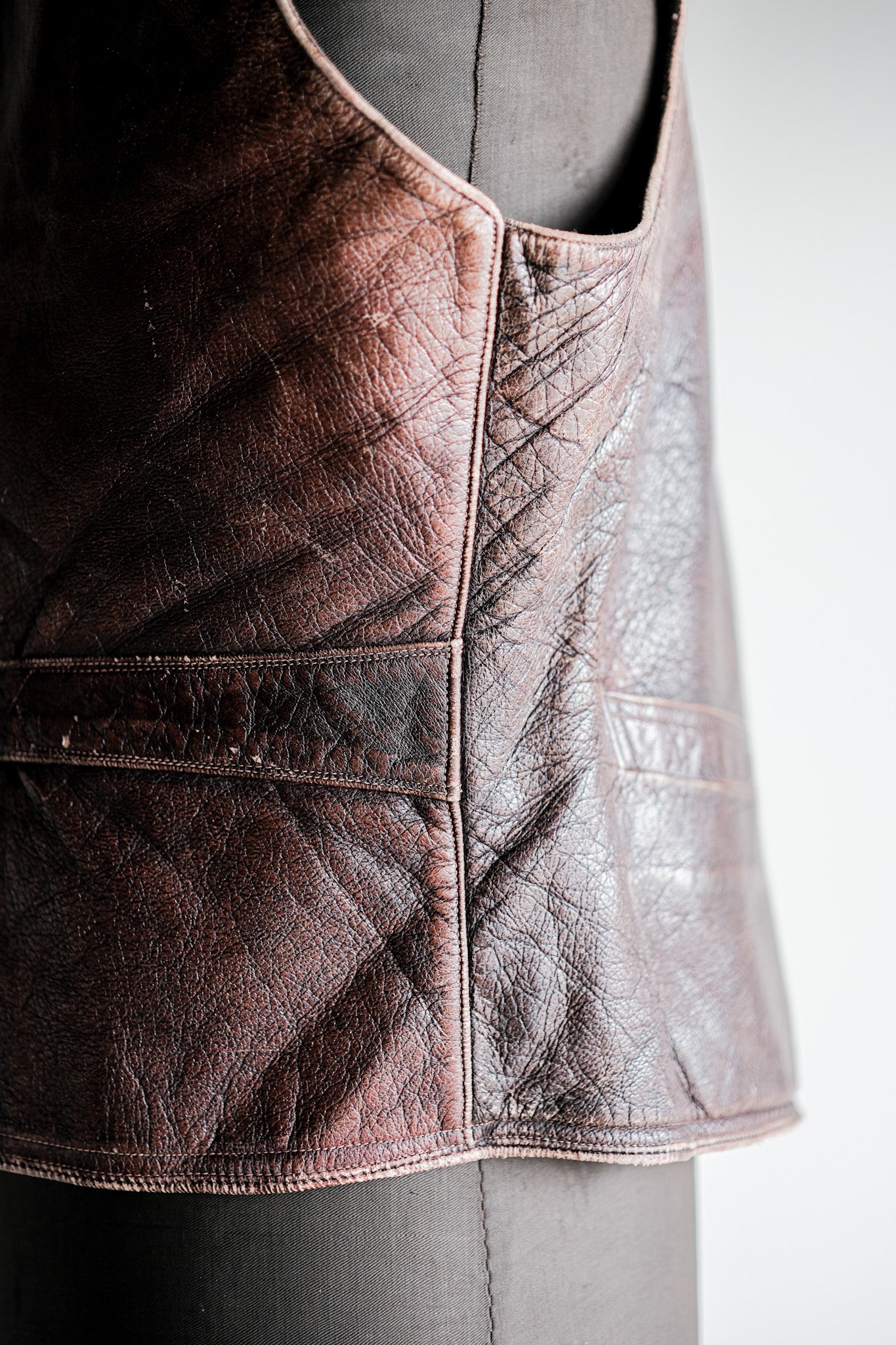 ［~40's］French Vintage Brown Leather Work Gilet