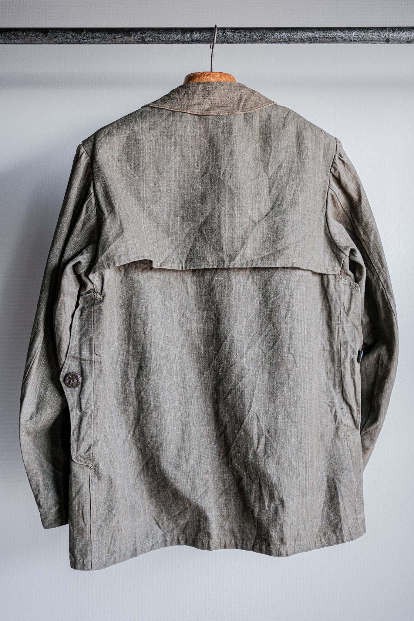 ［~20's］French Vintage Linen Canvas Hunting Jacket With Chin Strap