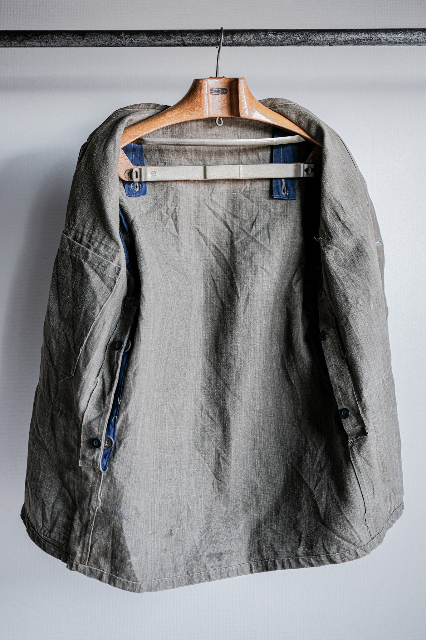 ［~20's］French Vintage Linen Canvas Hunting Jacket With Chin Strap