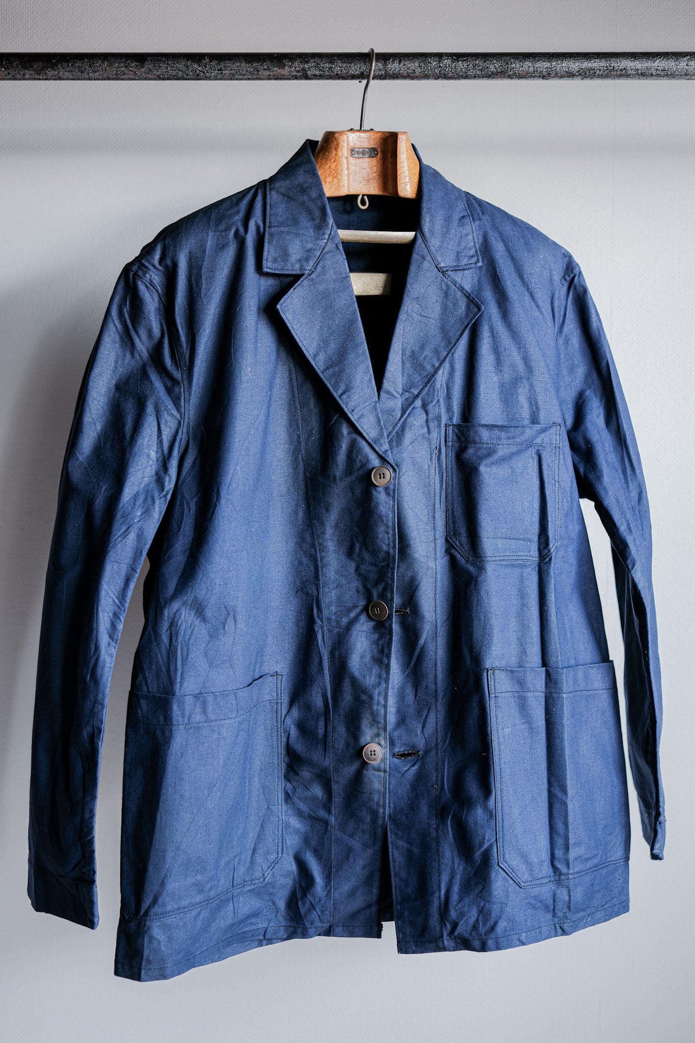 ［~50's］French Vintage Blue Linen Lapel Work Jacket "Dead Stock"