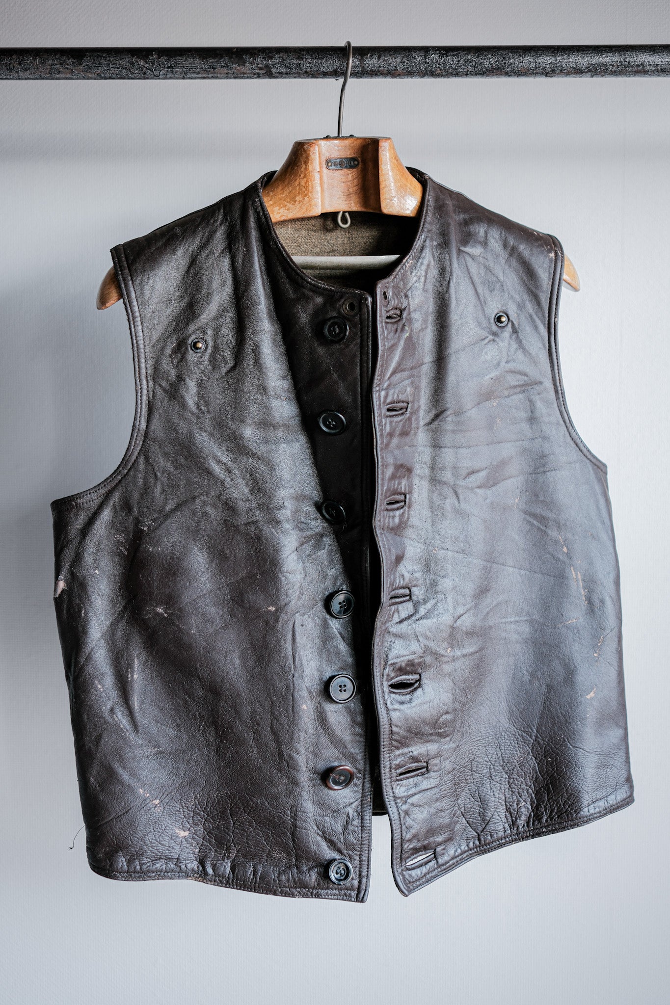 【~40's】French Army Cavalier Leather Vest "Modified"