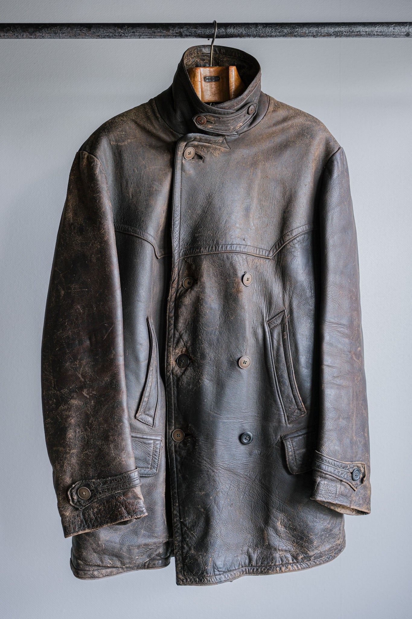 ［~40's］WWⅡ German Hitler-Jugend Double Breasted Motorcycle Leather Jacket