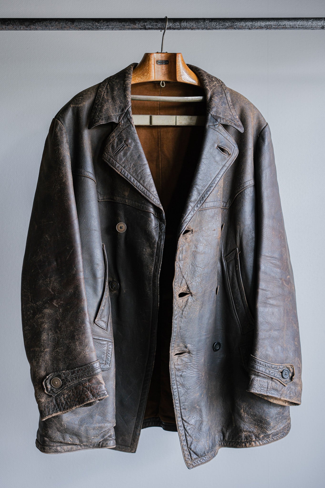 【~40's】WWⅡ German Hitler-Jugend Double Breasted Motorcycle Leather Jacket