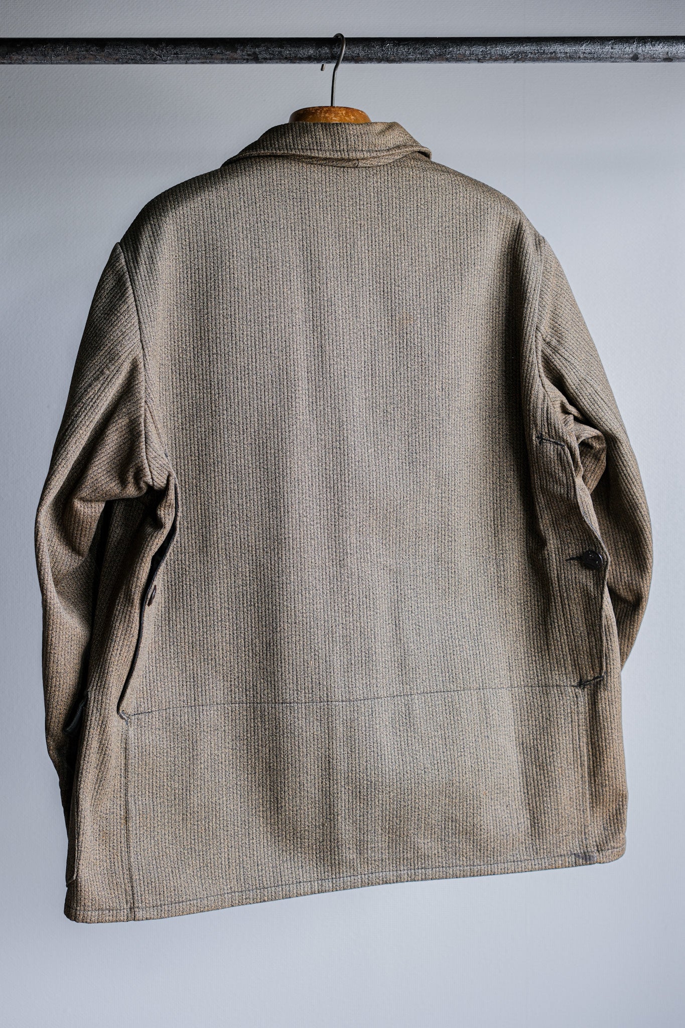 [~ 60's] French Vintage Brown Salt & Pepper Cotton Pique Hunting Jacket with China Strap