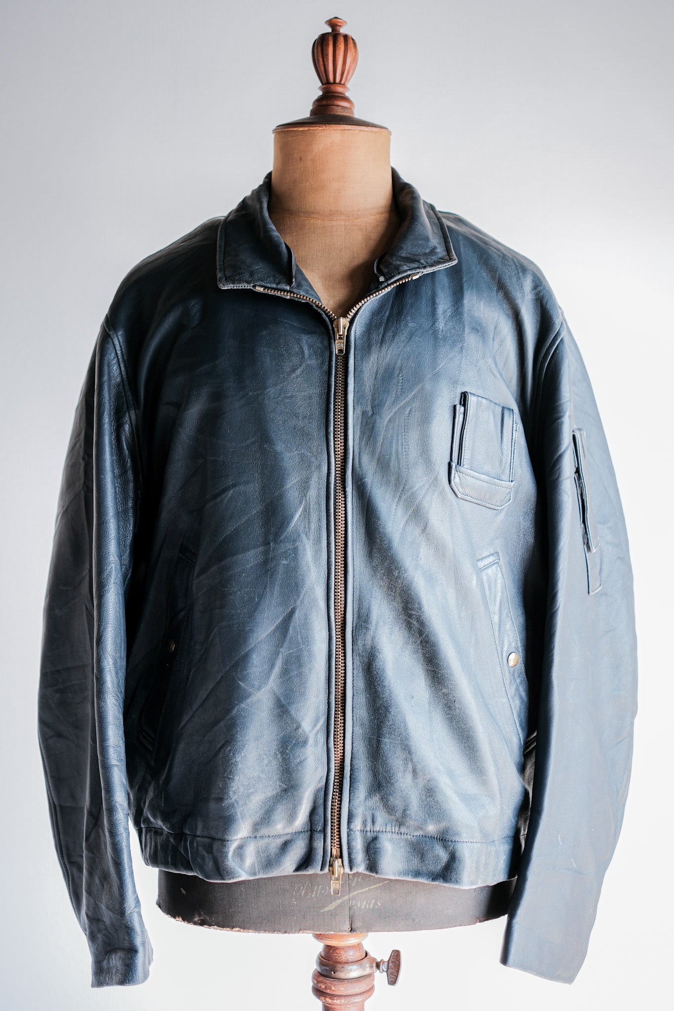 ［~70's］French Air Force Pilot Leather Jacket With Chin Strap & Liner Size.104L